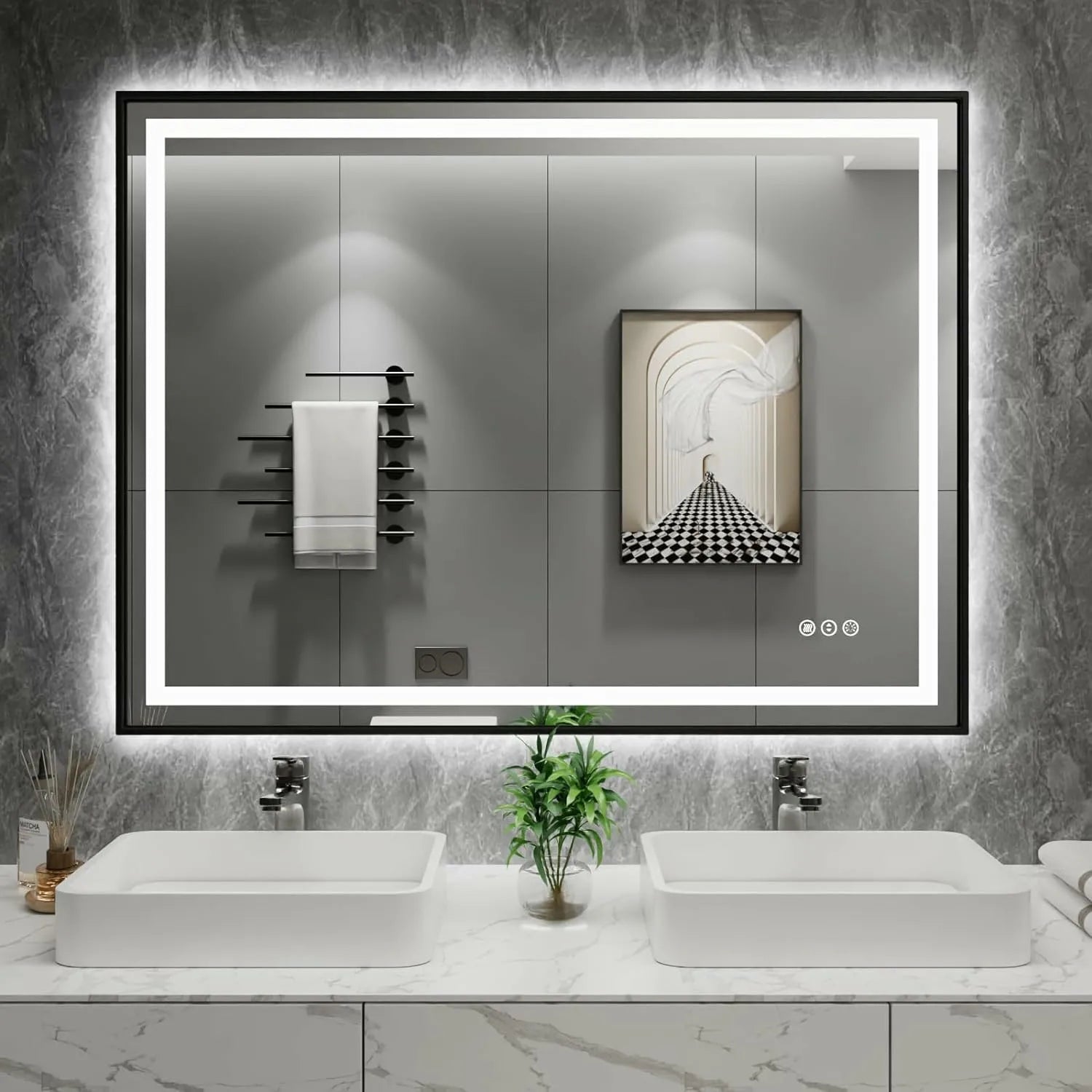 LED Bathroom Mirror with Black Frame Anti-Fog