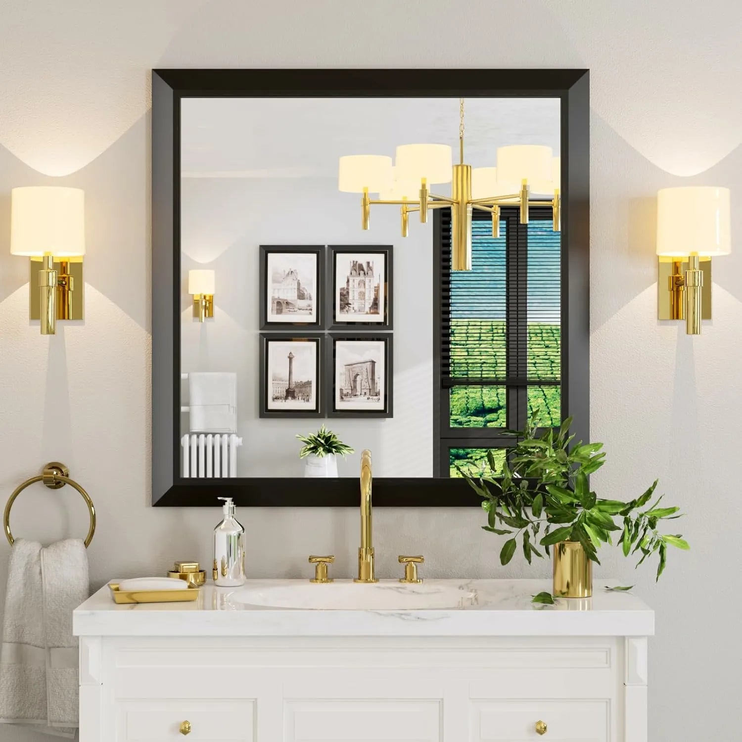 LOAAO 36"x36" Square Thick Metal Framed Bedroom Living Room Mirrors