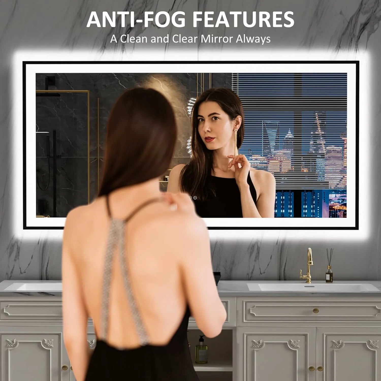LOAAO 72"X36" Large Black Framed LED Bathroom Mirror