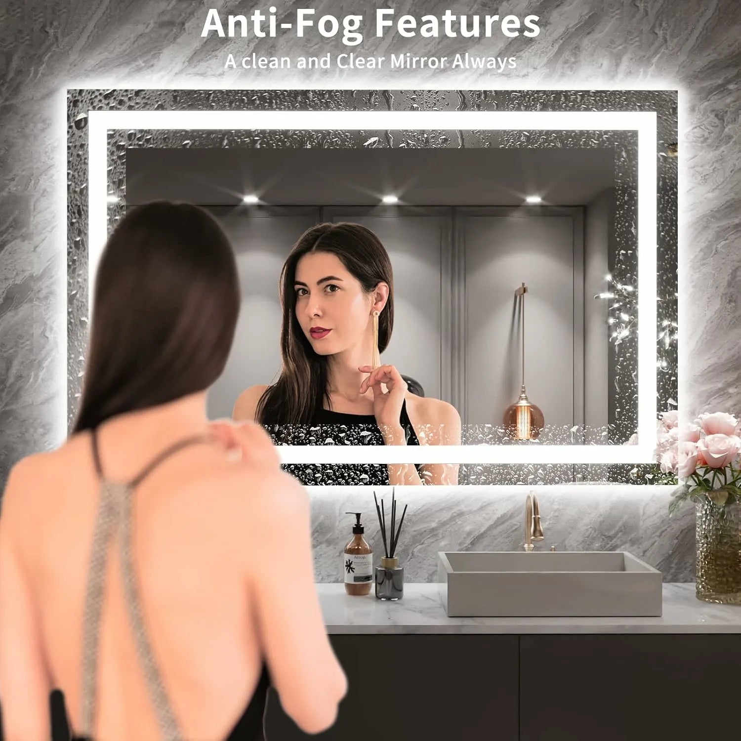 LOAAO 55"X36" Anti-Fog Dimmable LED Bathroom Mirror
