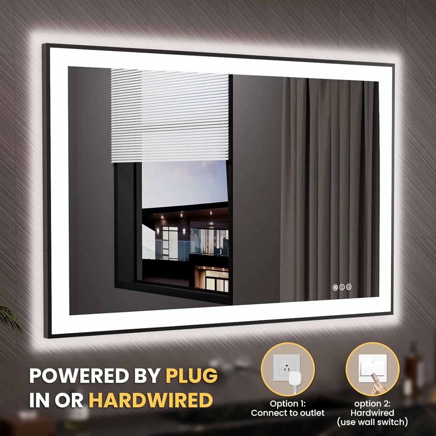 LOAAO 48"X32" 3 Color Temperature Black Framed LED Bathroom Mirror