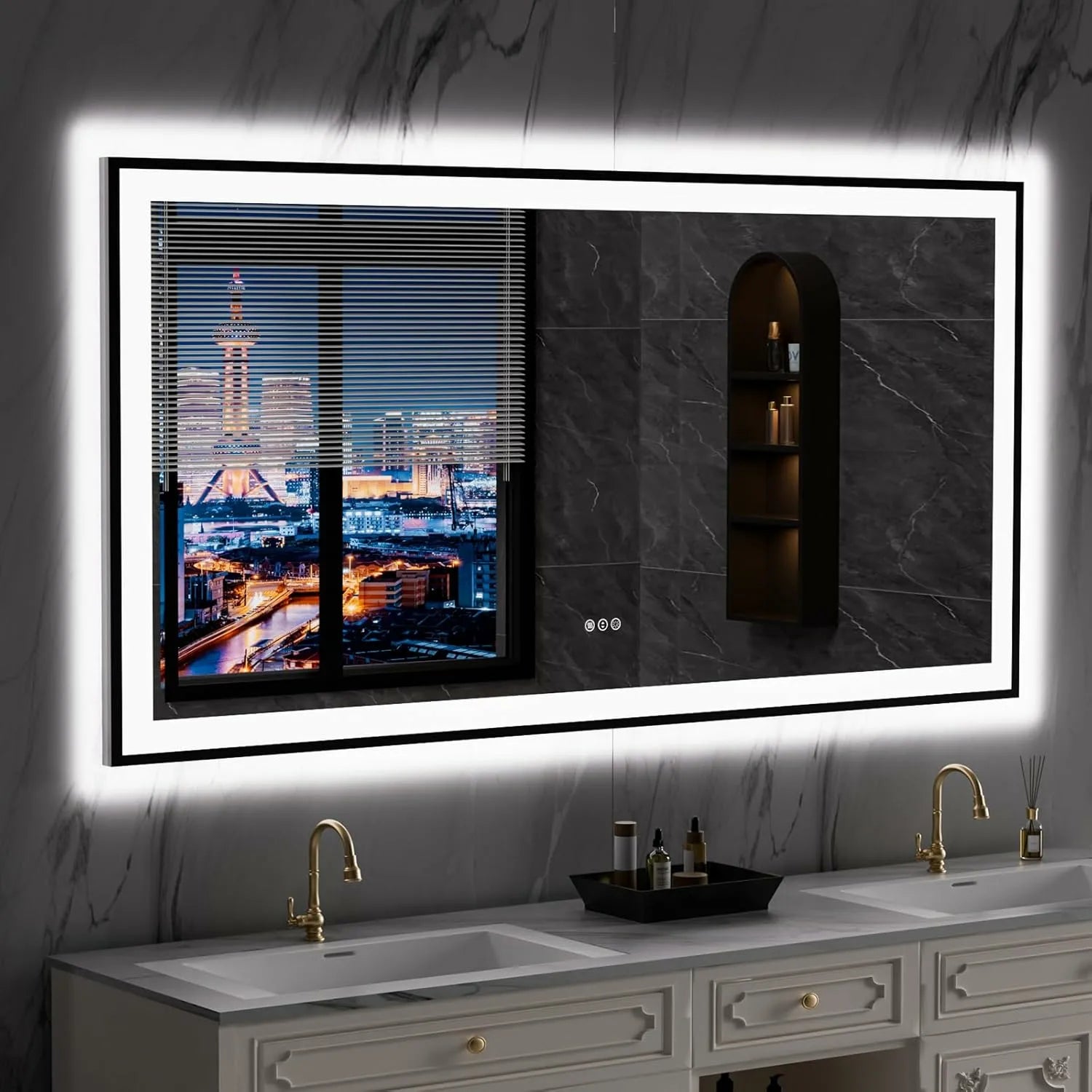 LOAAO 72"X36" Large Black Framed LED Bathroom Mirror