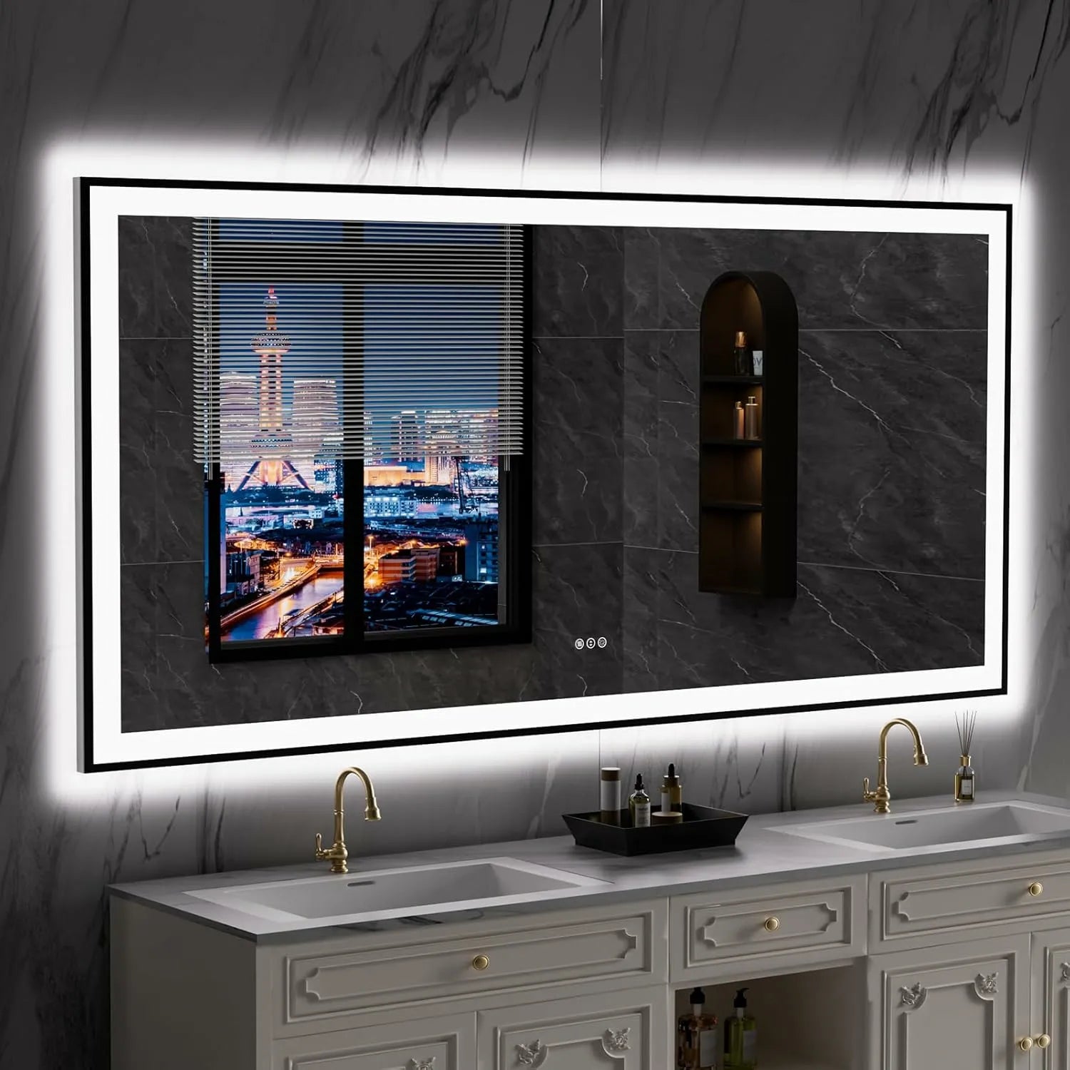 LOAAO 84"X32" Large Black Framed LED Bathroom Mirror