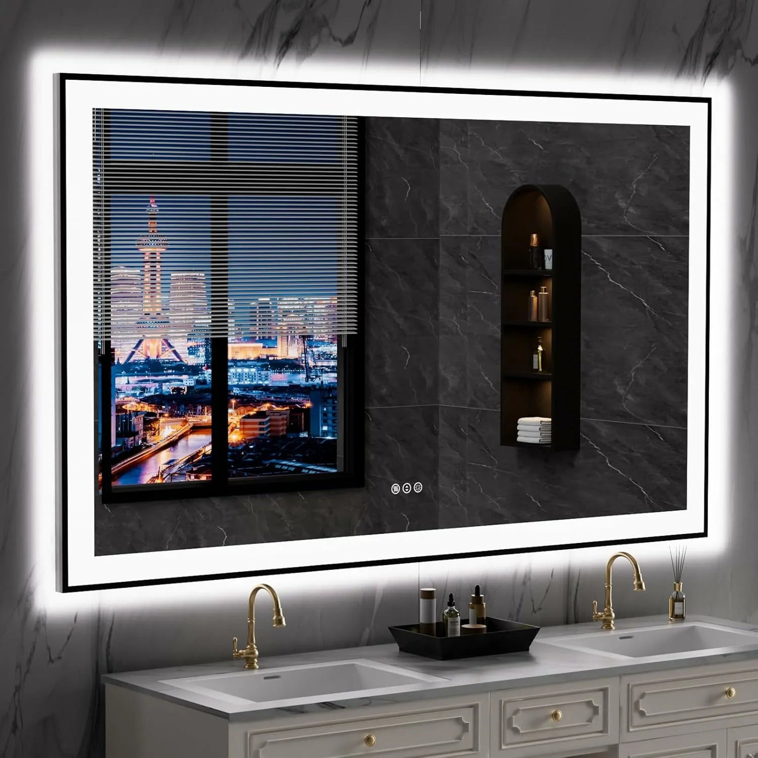LOAAO 60"X36" Anti-Fog Black Framed LED Bathroom Mirror