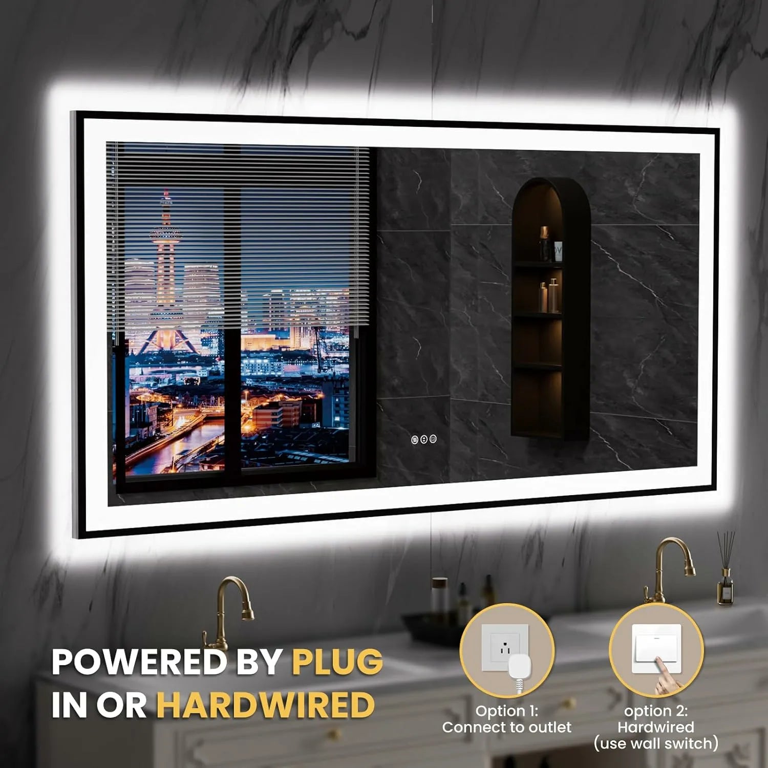 LOAAO 72"X32" Large Black Framed LED Bathroom Mirror