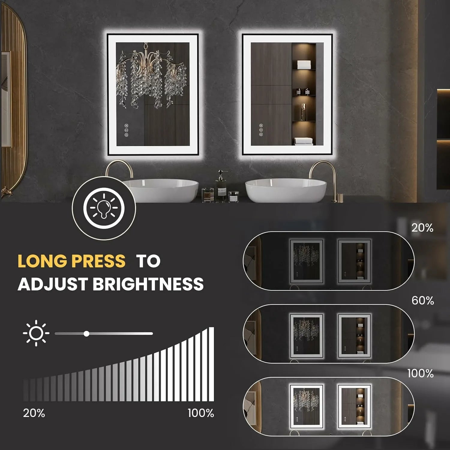 LOAAO 24"X32" Anti-Fog Dimmable LED Bathroom Mirror with Black Framed