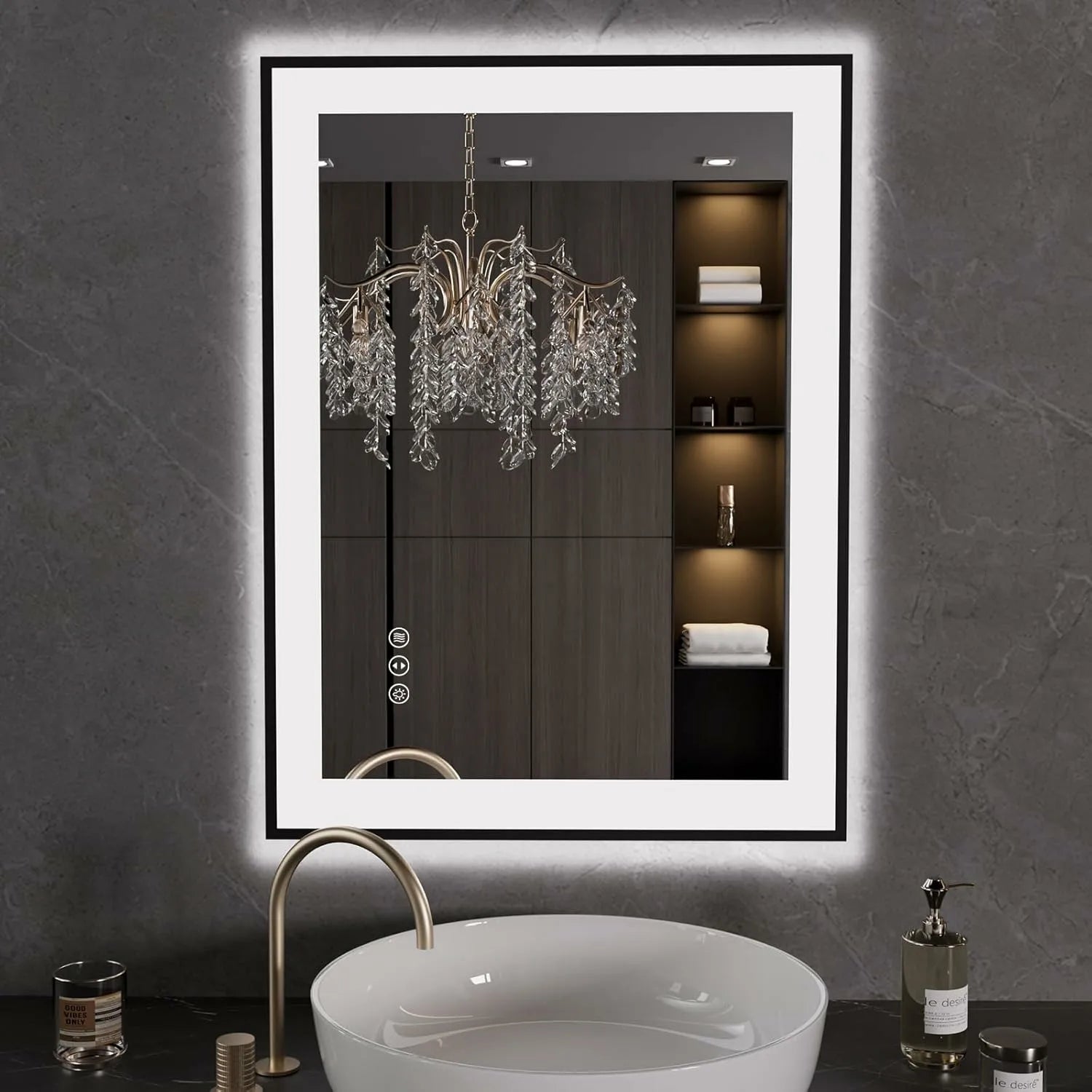 LOAAO 24"X32" Anti-Fog Dimmable LED Bathroom Mirror with Black Framed