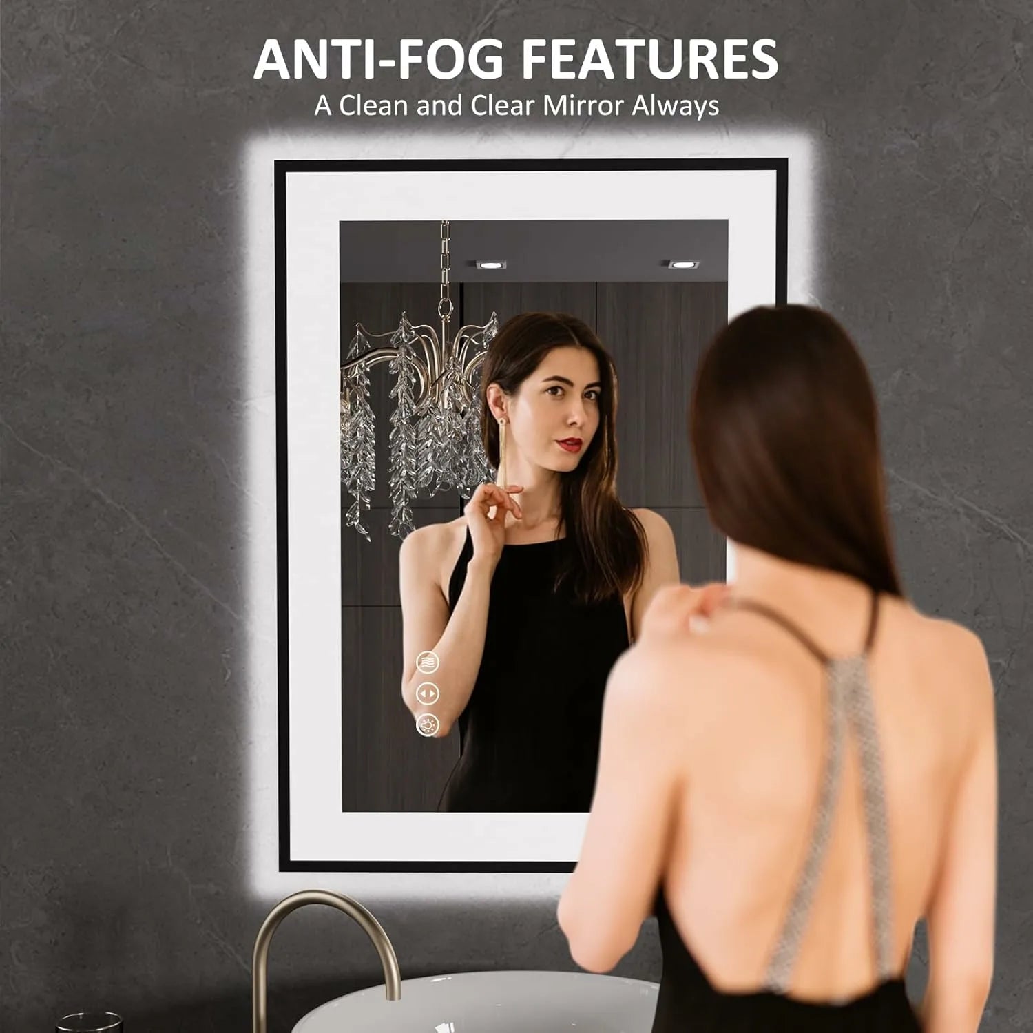 LOAAO 20"X28" Black Framed LED Bathroom Mirror
