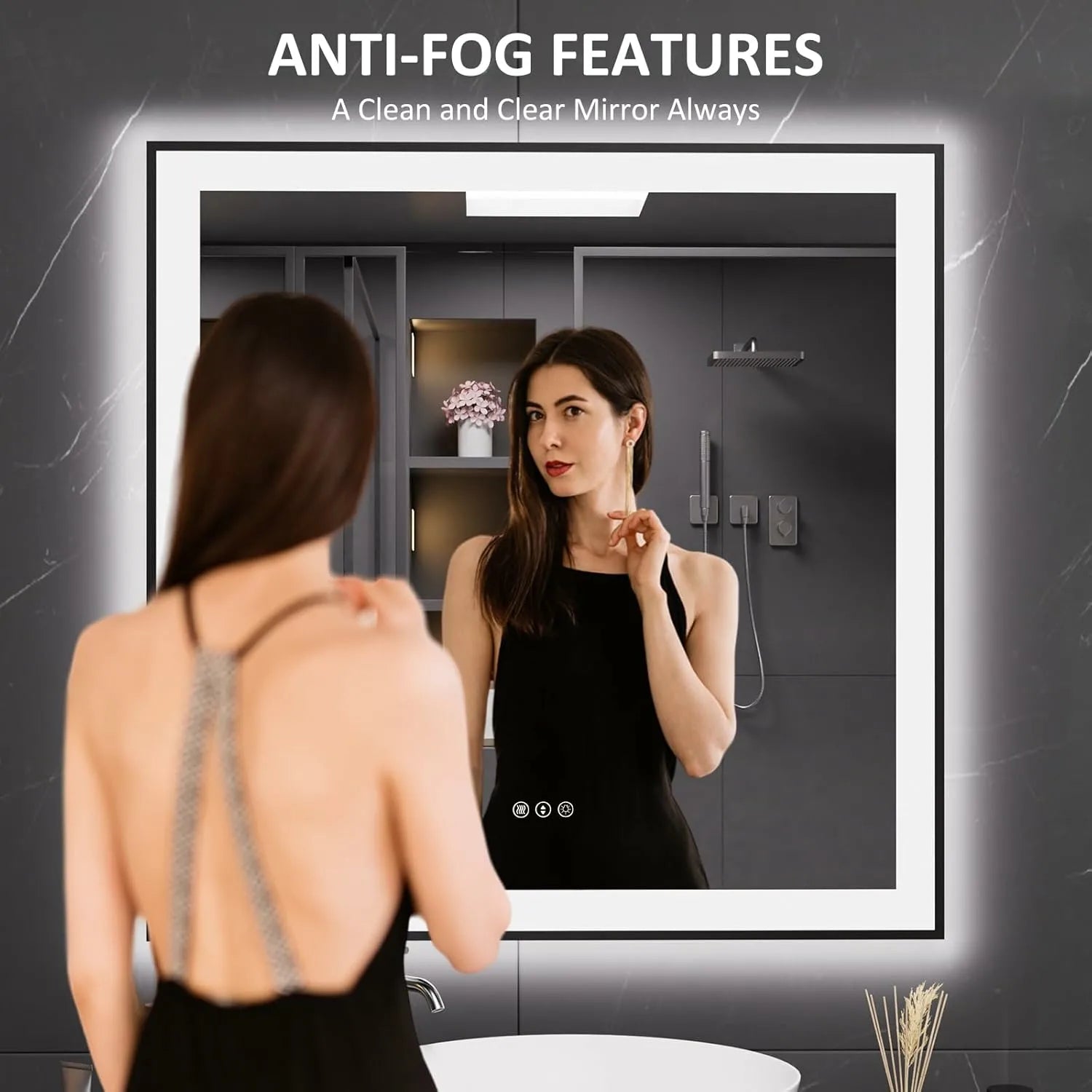 LOAAO 38"X38" Square Black Framed LED Bathroom Mirror
