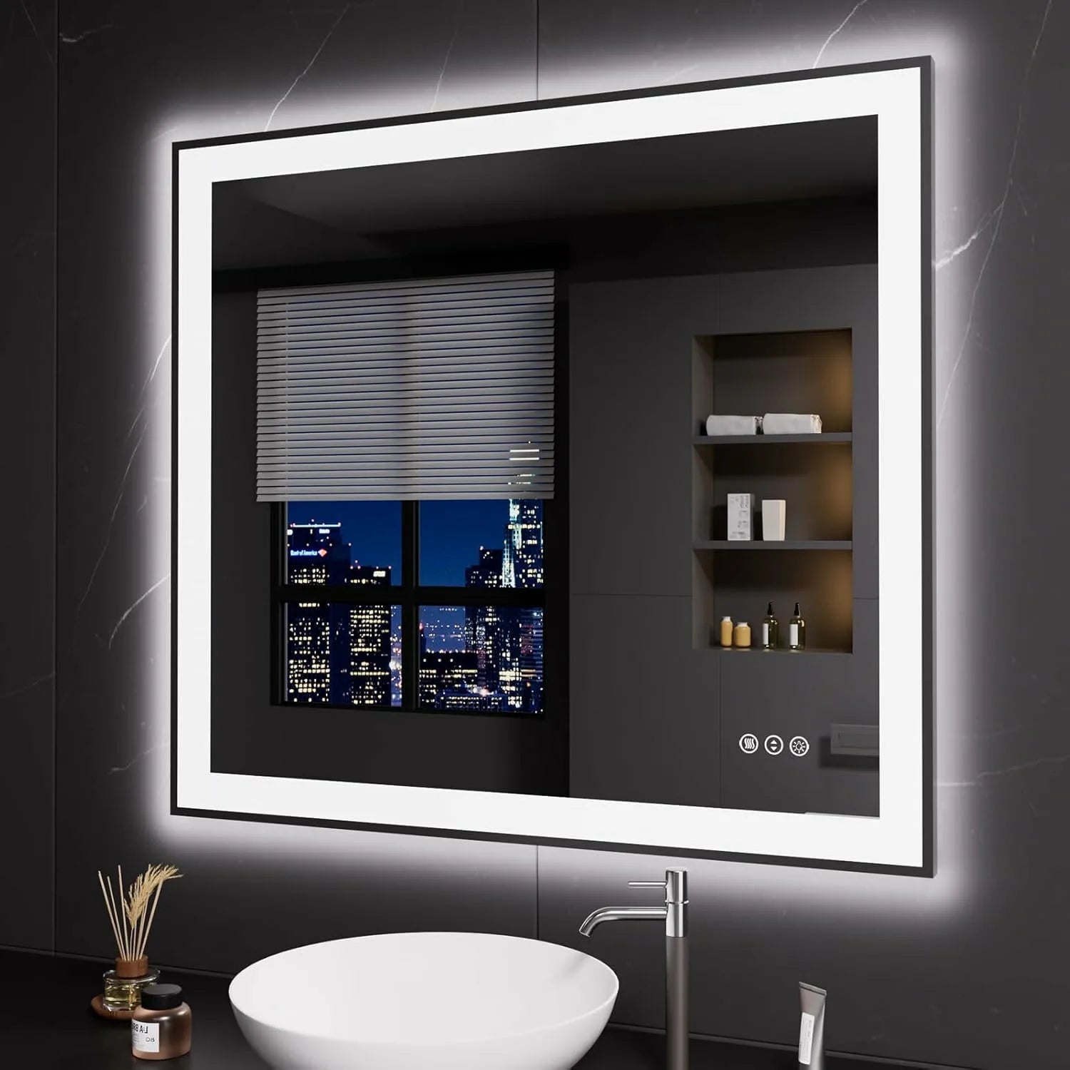 LOAAO 40"X36" Easy to Install Black Framed LED Bathroom Mirror
