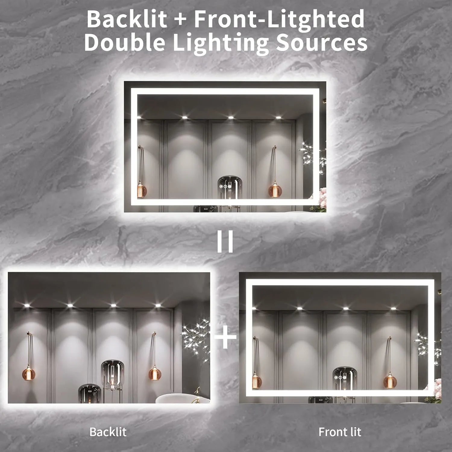LOAAO 55"X36" Anti-Fog Dimmable LED Bathroom Mirror