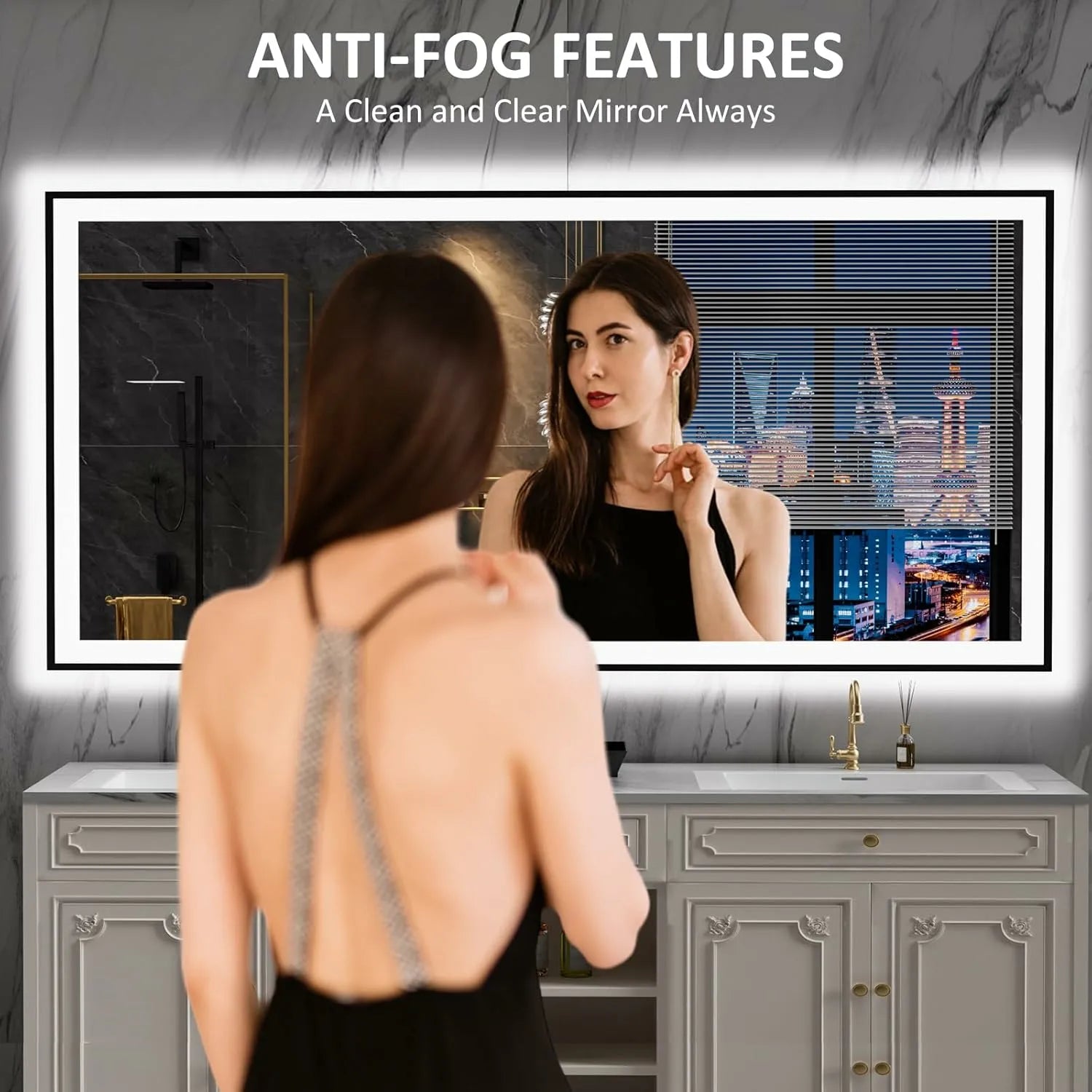 LOAAO 84"X40" Large Black Framed LED Bathroom Mirror