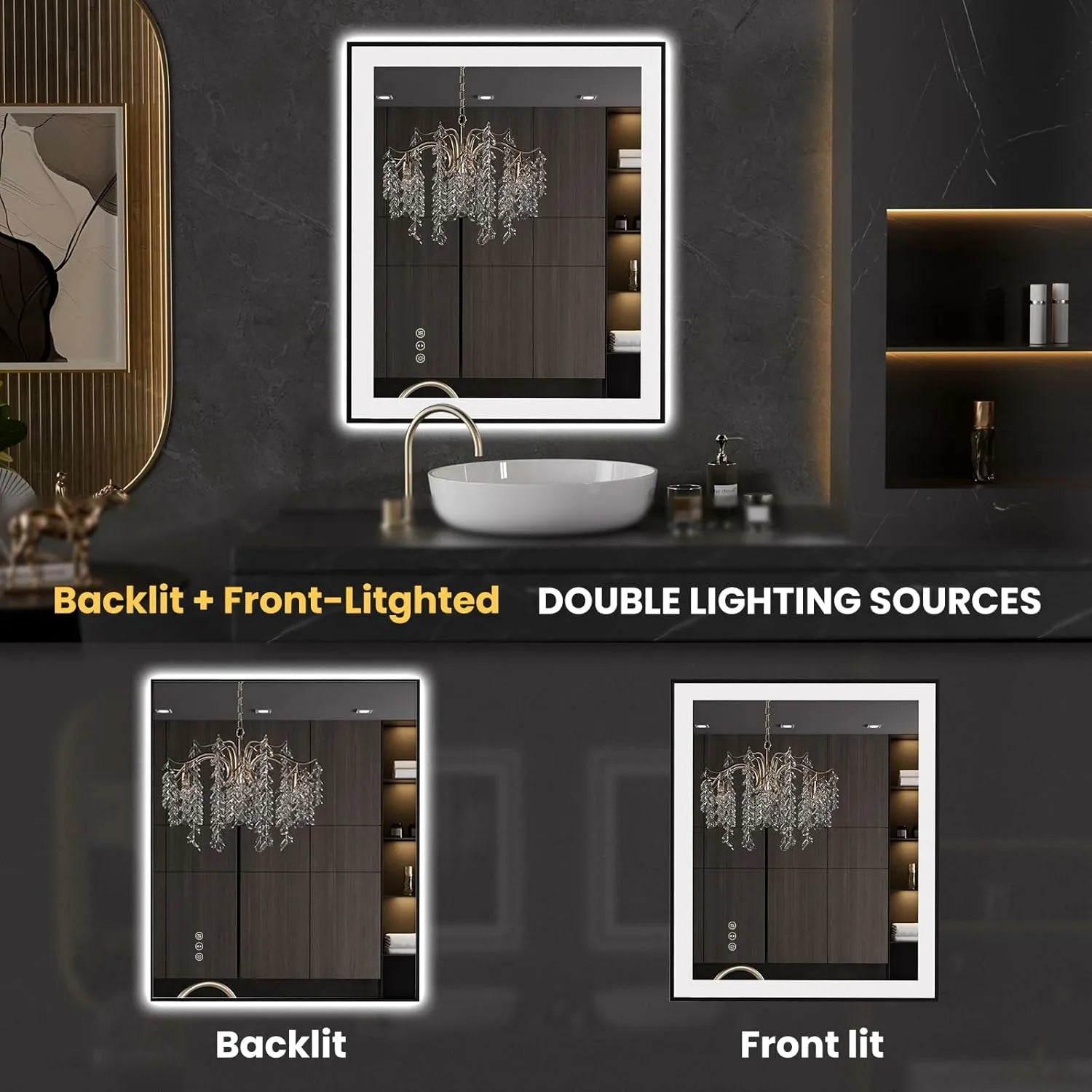 LOAAO 36"X30" Black Framed LED Bathroom Vanity Mirror