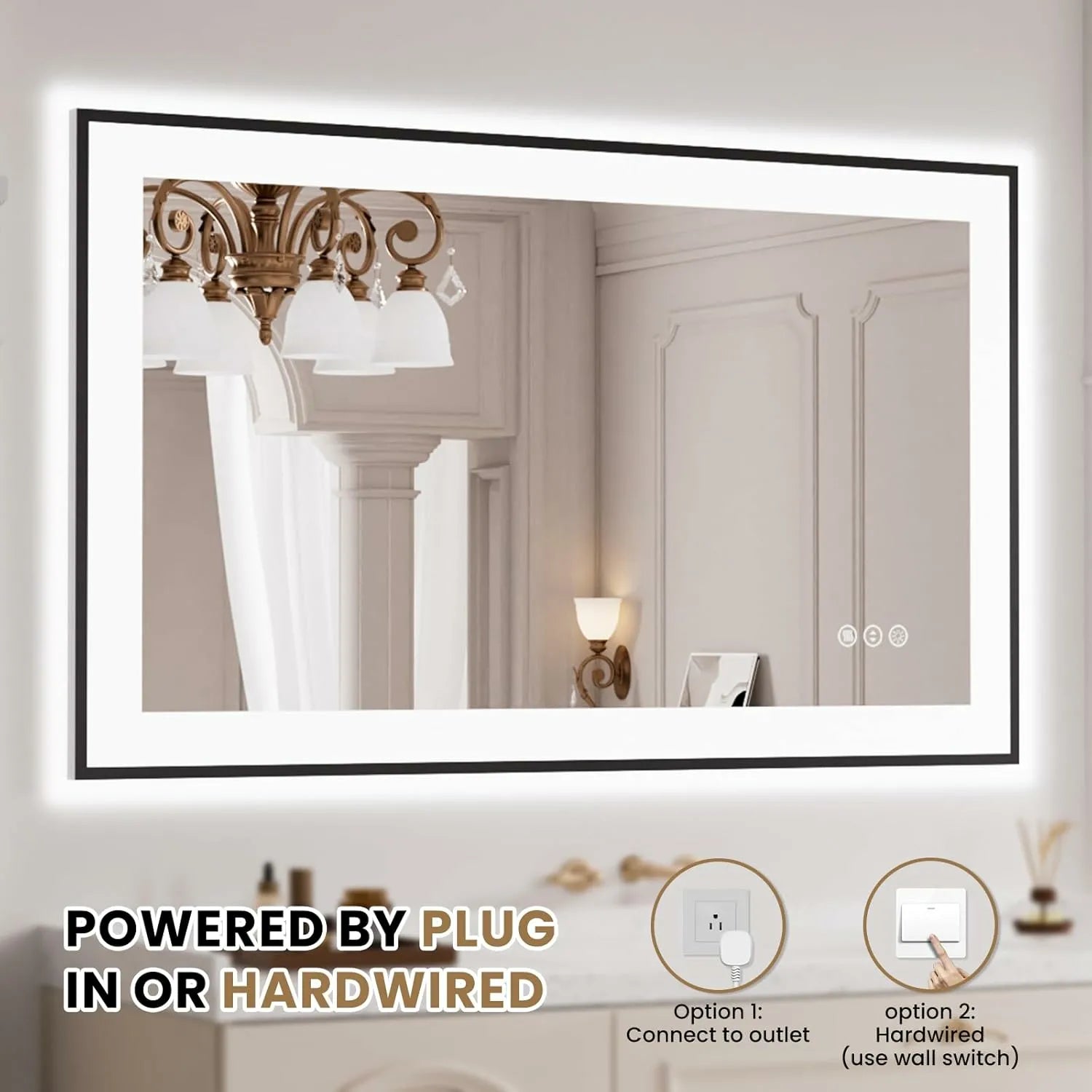 LOAAO 40"X24" LED Bathroom Mirror with Black Framed