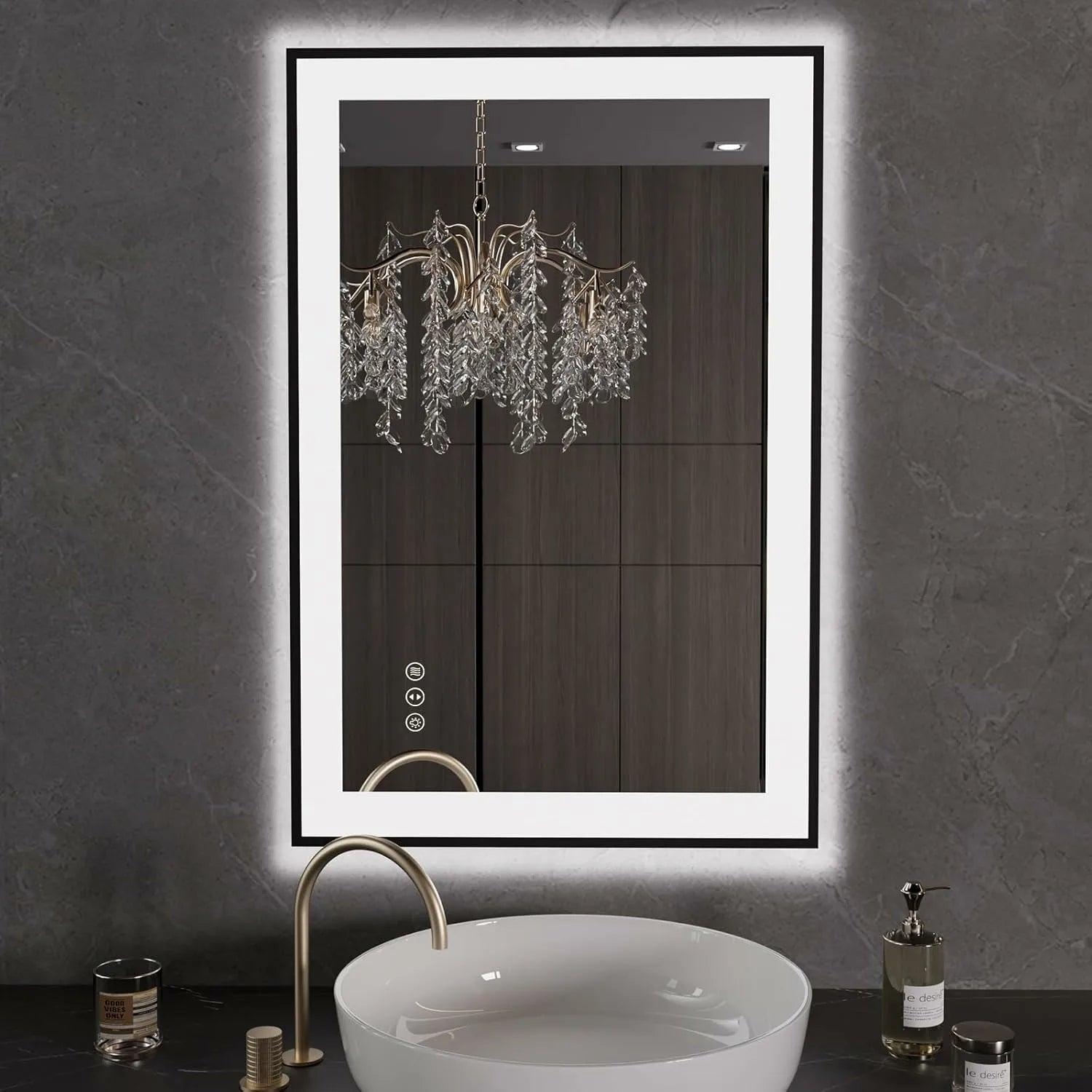 LOAAO 24"X36" Black Framed Memory Function Anti-Fog LED Bathroom Mirror