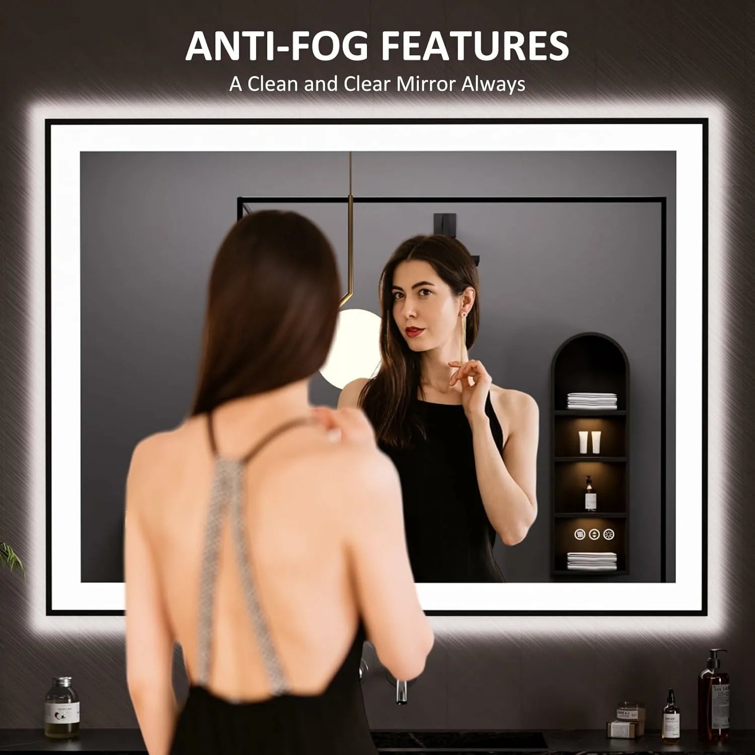 LOAAO 48"X36" Dimmable Black Framed LED Bathroom Mirror