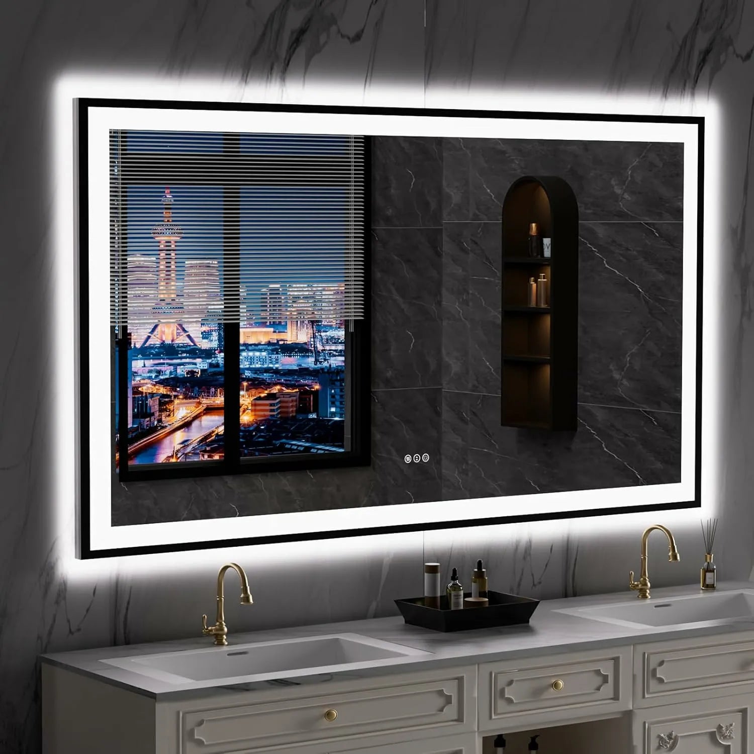 LOAAO 77"X36" Large Shatter-Proof Black Framed LED Bathroom Mirror