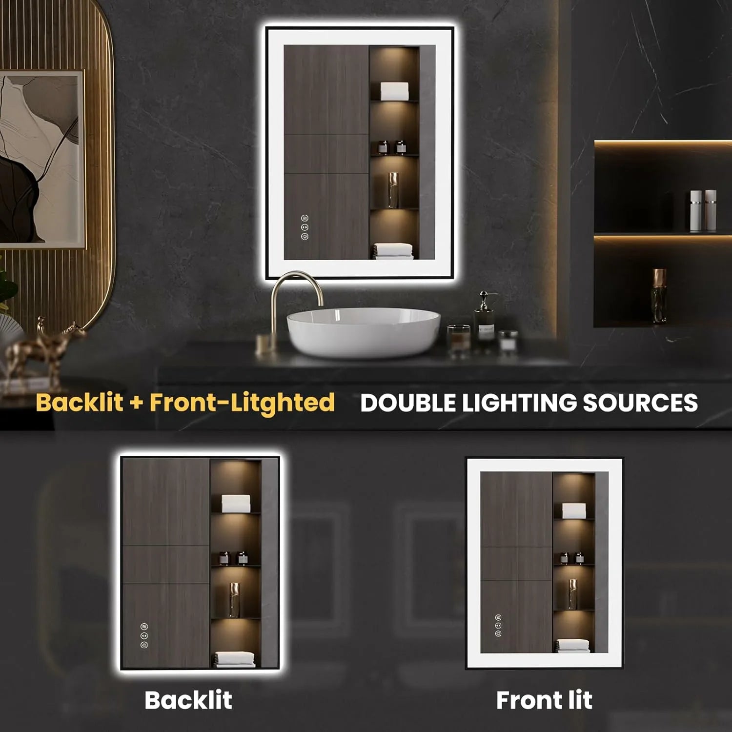 LOAAO 24"X32" Anti-Fog Dimmable LED Bathroom Mirror with Black Framed