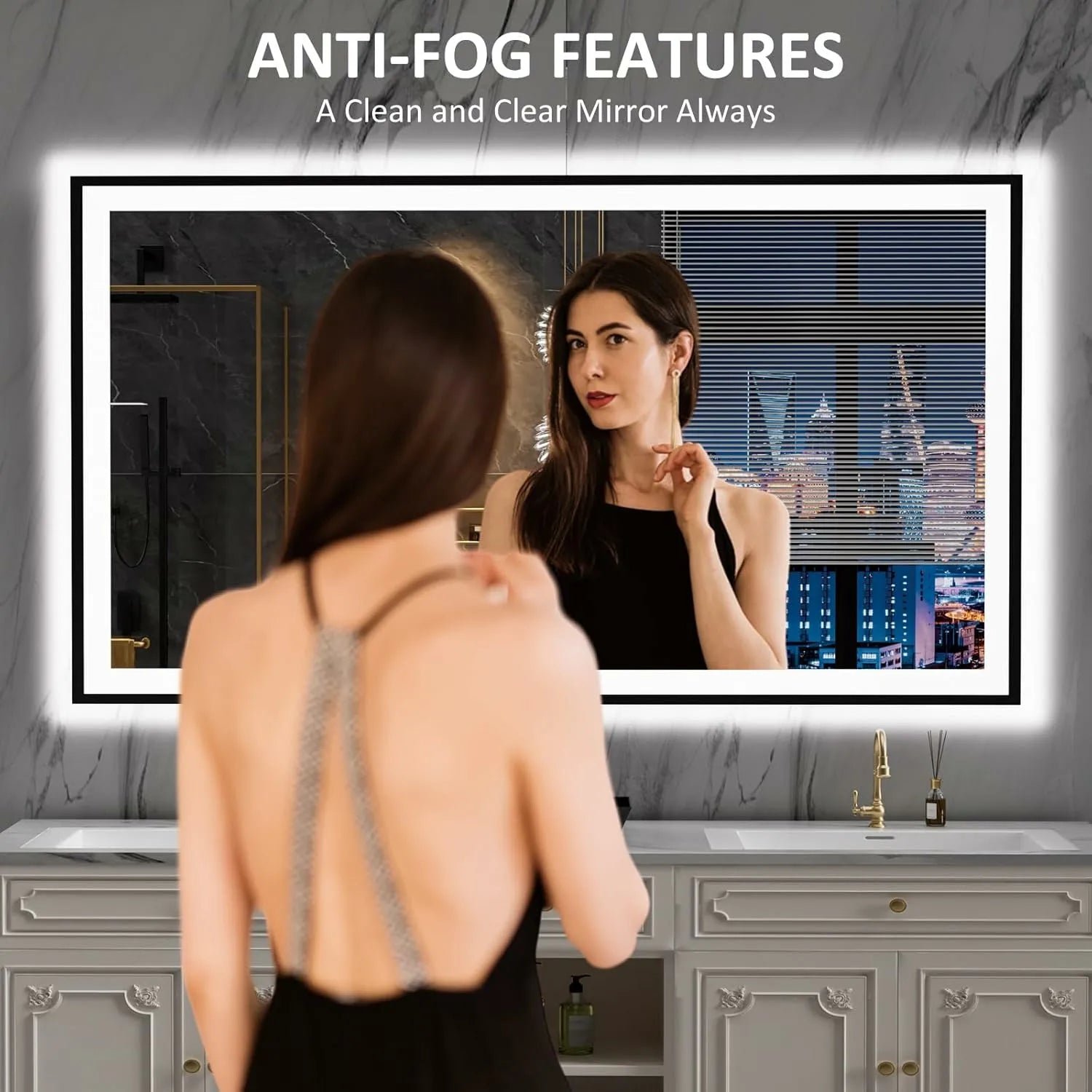 LOAAO 77"X36" Large Shatter-Proof Black Framed LED Bathroom Mirror