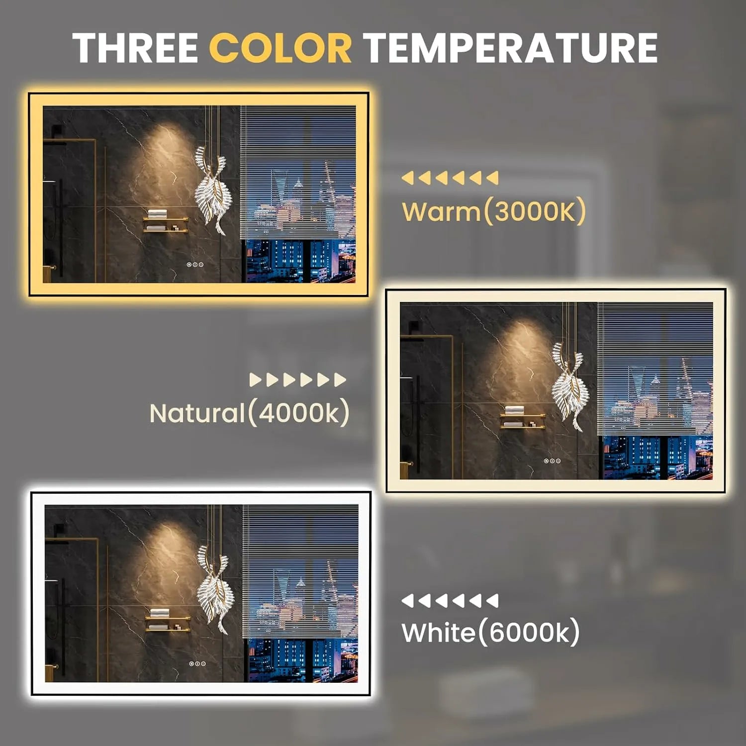 LOAAO 60"X36" Anti-Fog Black Framed LED Bathroom Mirror