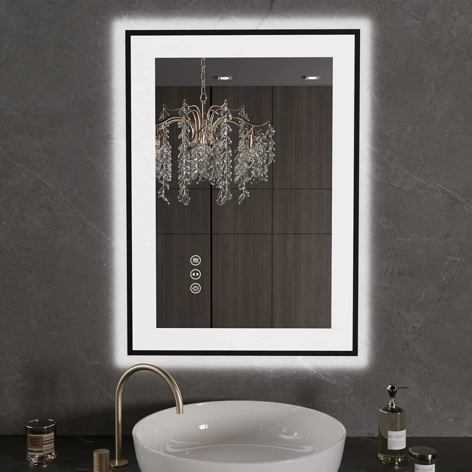 LOAAO 20"X28" Black Framed LED Bathroom Mirror