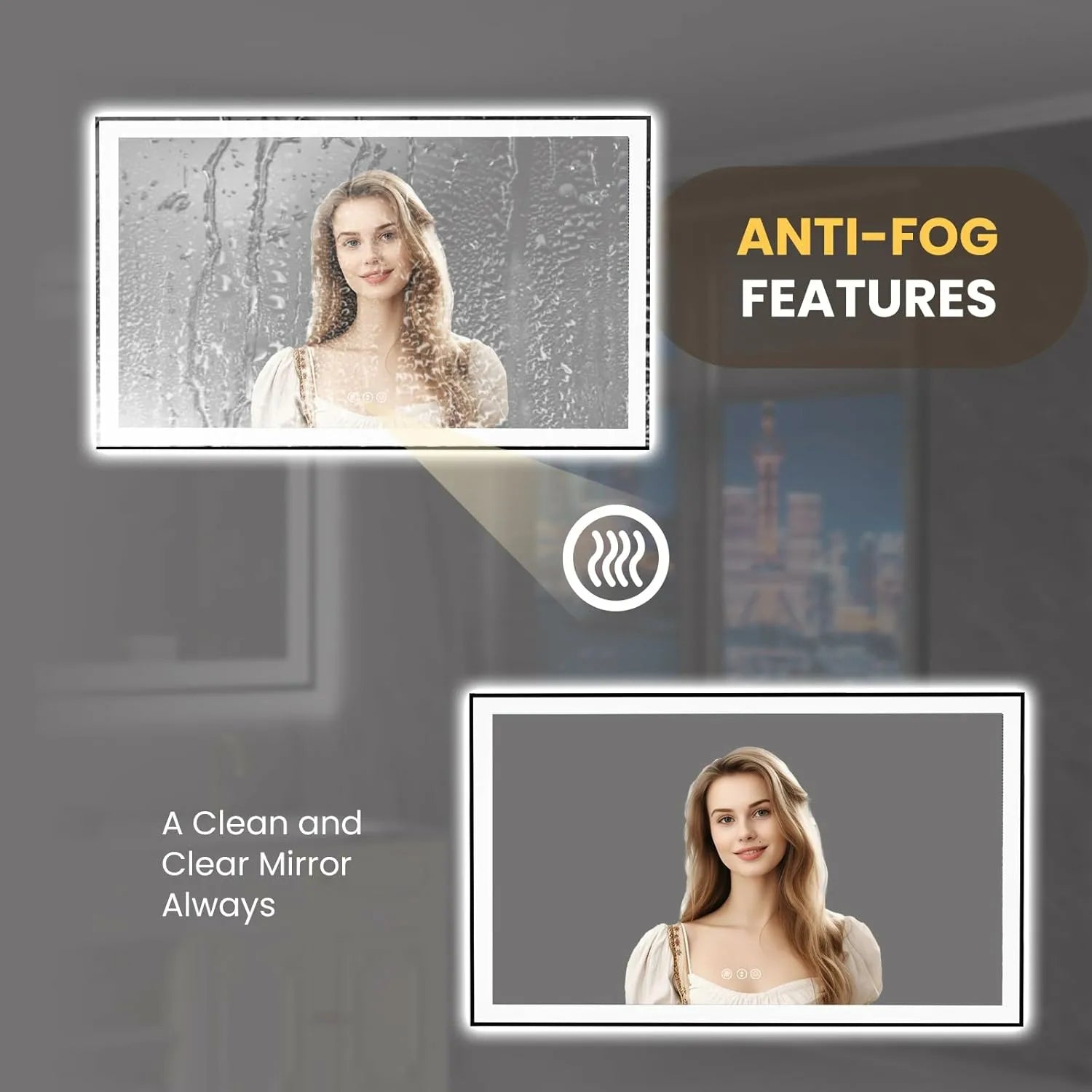 LOAAO 60"X36" Anti-Fog Black Framed LED Bathroom Mirror