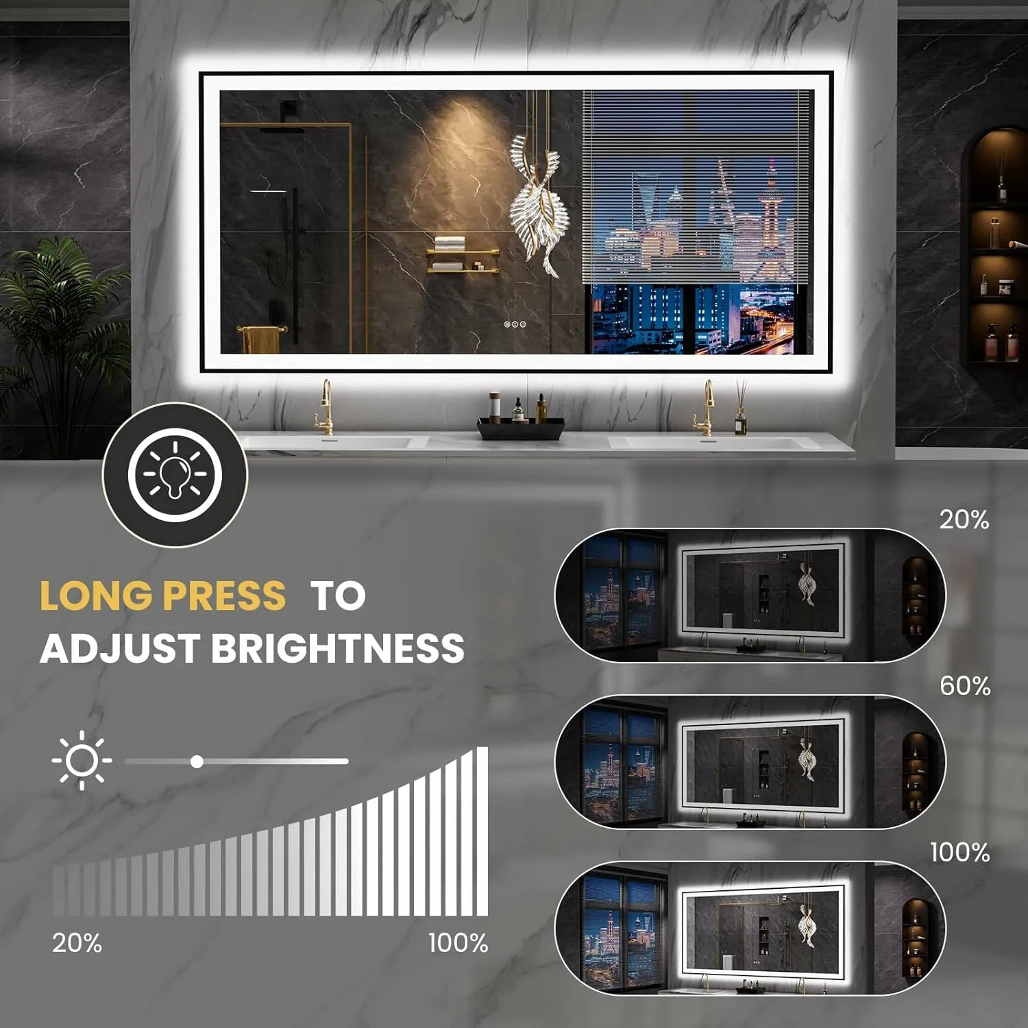 LOAAO 84"X40" Large Black Framed LED Bathroom Mirror