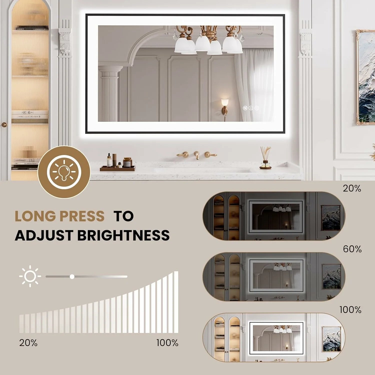 LOAAO 40"X24" LED Bathroom Mirror with Black Framed