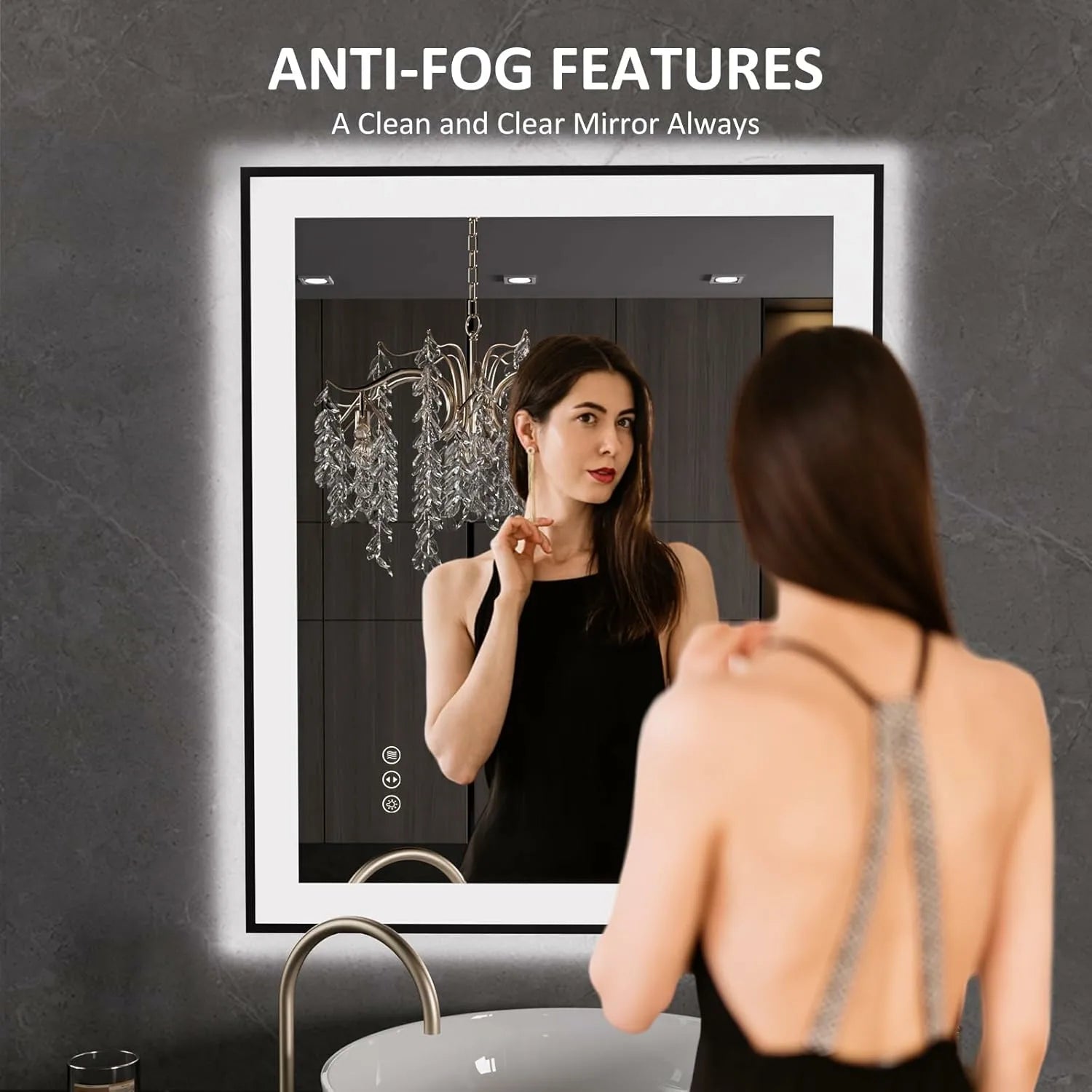 LOAAO 36"X30" Black Framed LED Bathroom Vanity Mirror