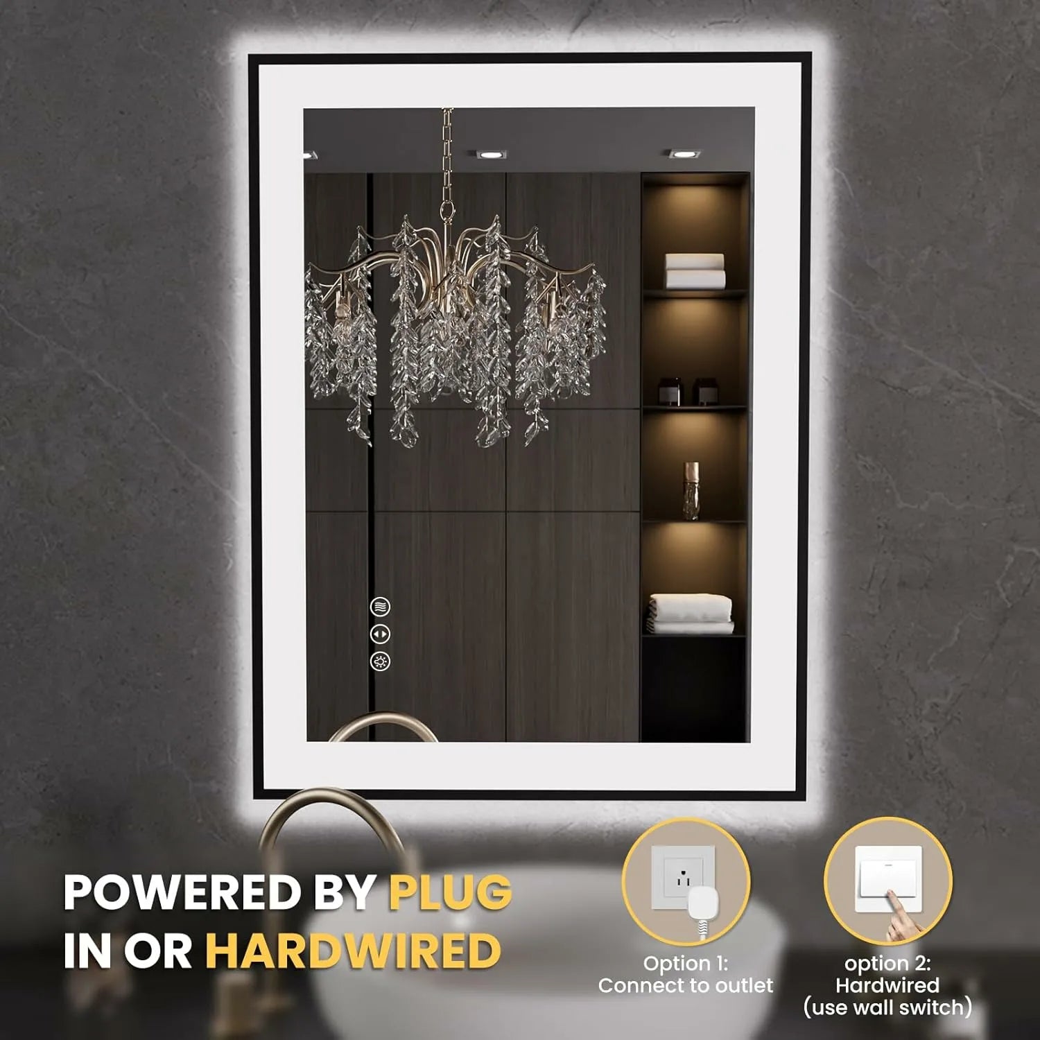 LOAAO 24"X32" Anti-Fog Dimmable LED Bathroom Mirror with Black Framed