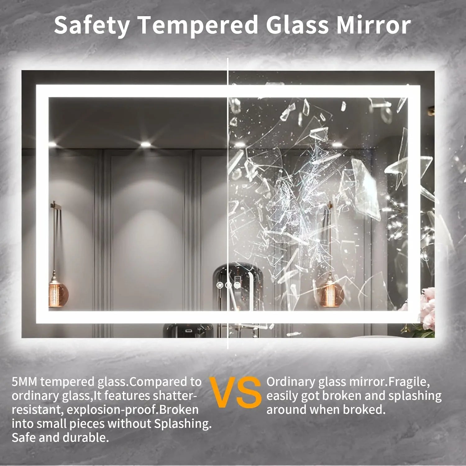 LOAAO 55"X36" Anti-Fog Dimmable LED Bathroom Mirror