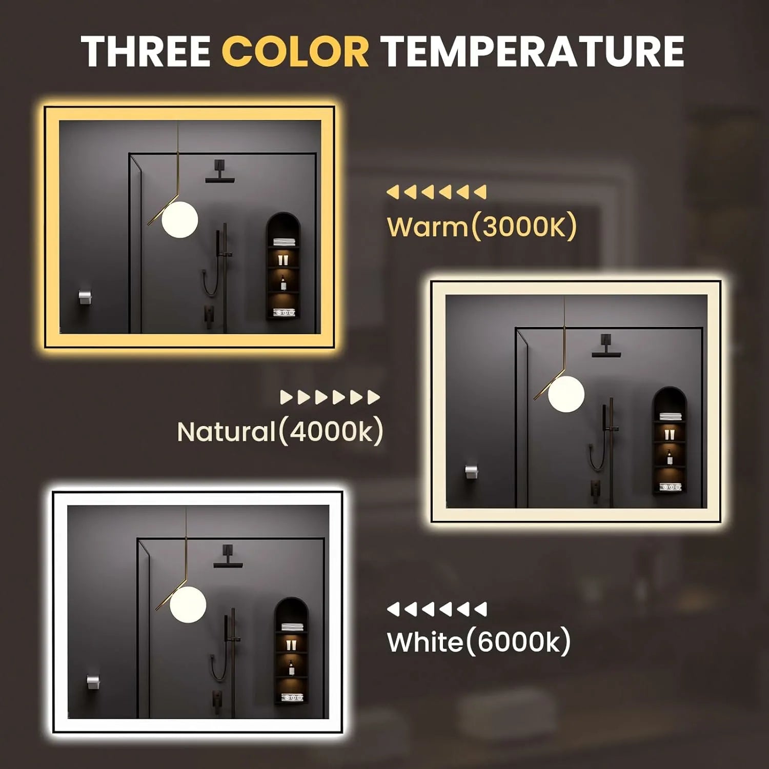 LOAAO 48"X40" Tempered Glass Black Framed LED Bathroom Mirror