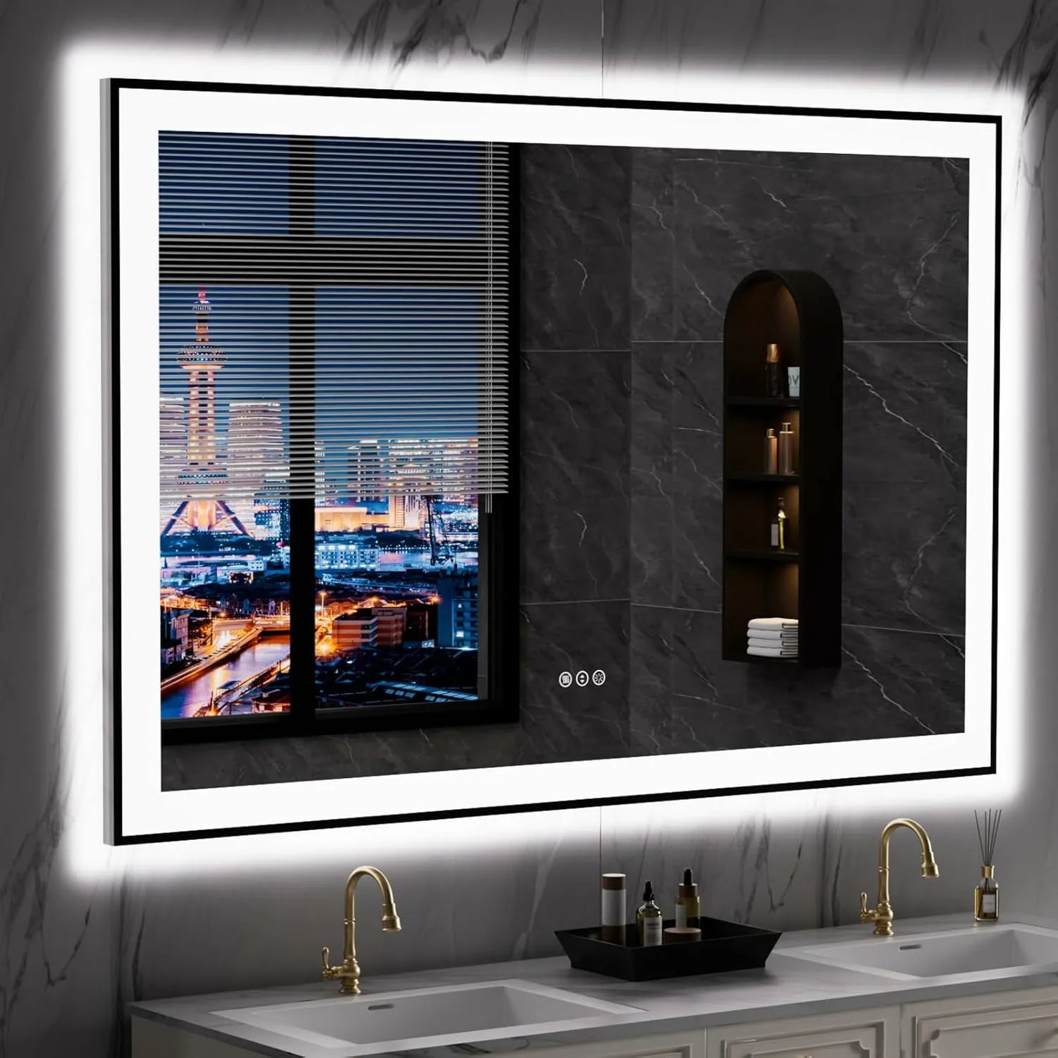 LOAAO 55"X36" Black Framed LED Bathroom Mirror