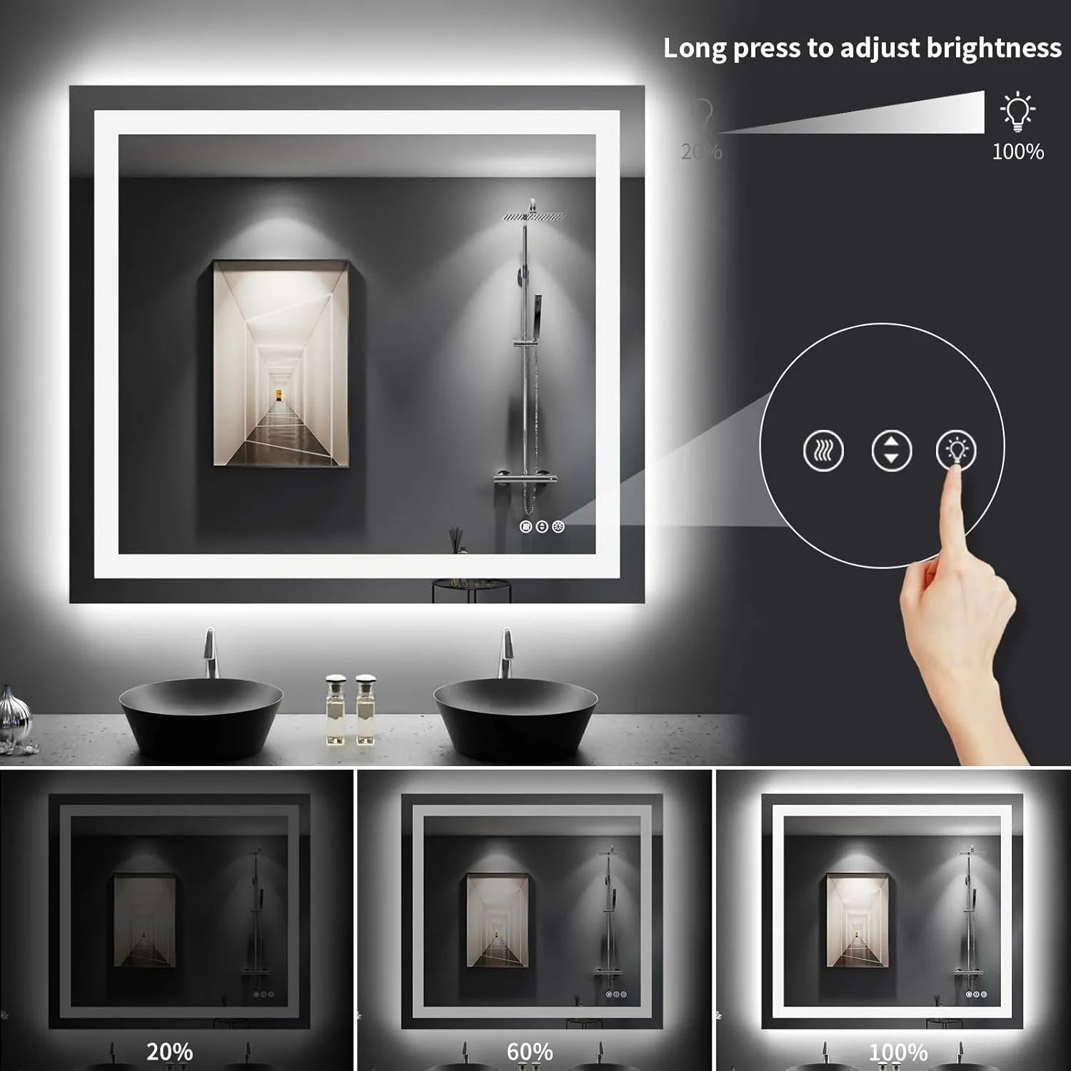 36''x 41'' Anti-Fog LED Bathroom Mirror with Front and Backlit