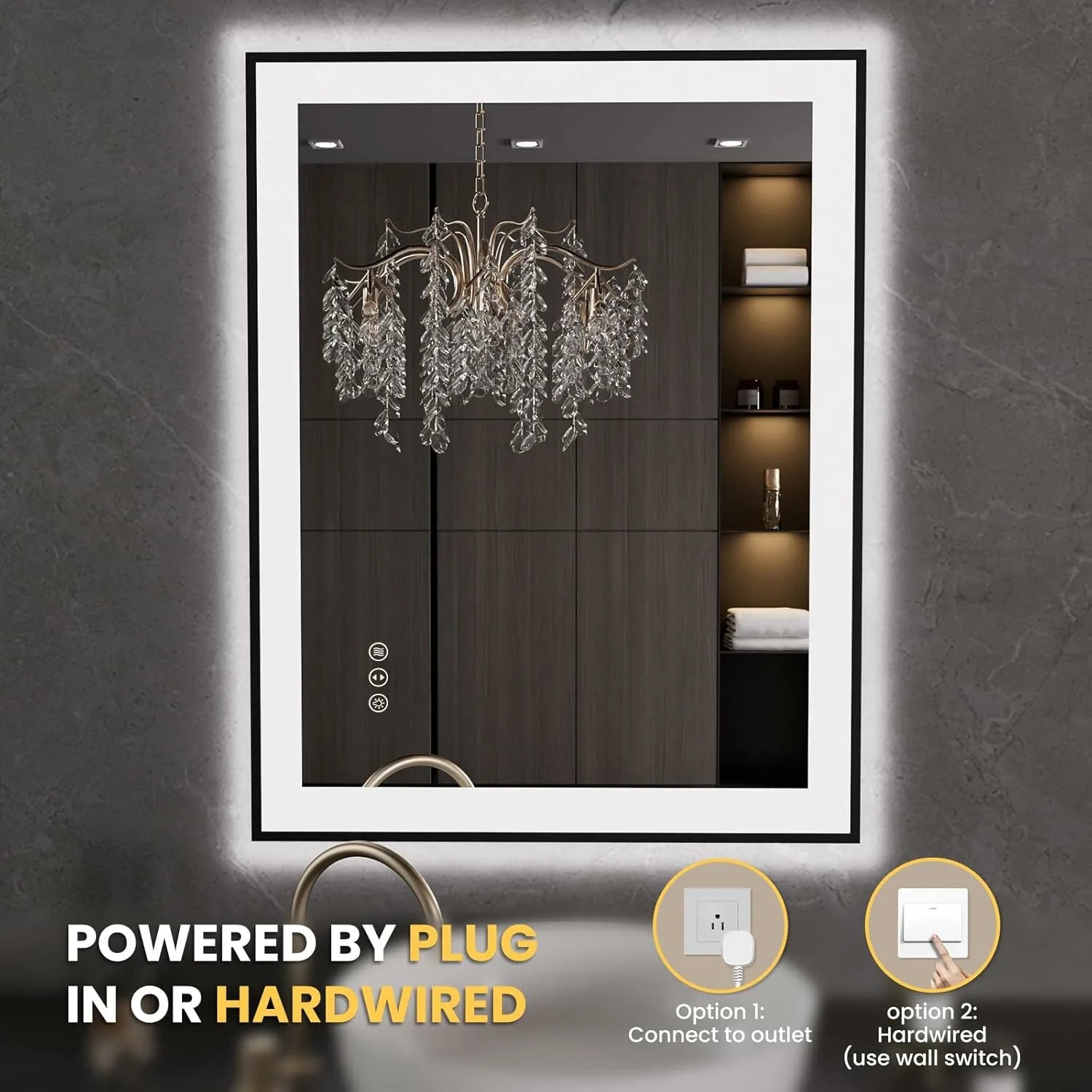 LOAAO 28"X36" Tempered Glass Black Framed LED Bathroom Mirror