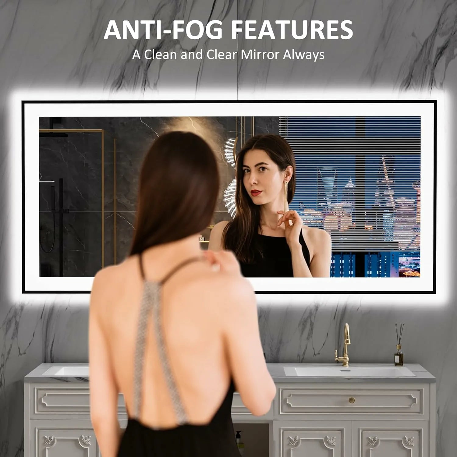 LOAAO 60"X28" Dimmable & 3 Color Temperature Black Framed LED Bathroom Mirror