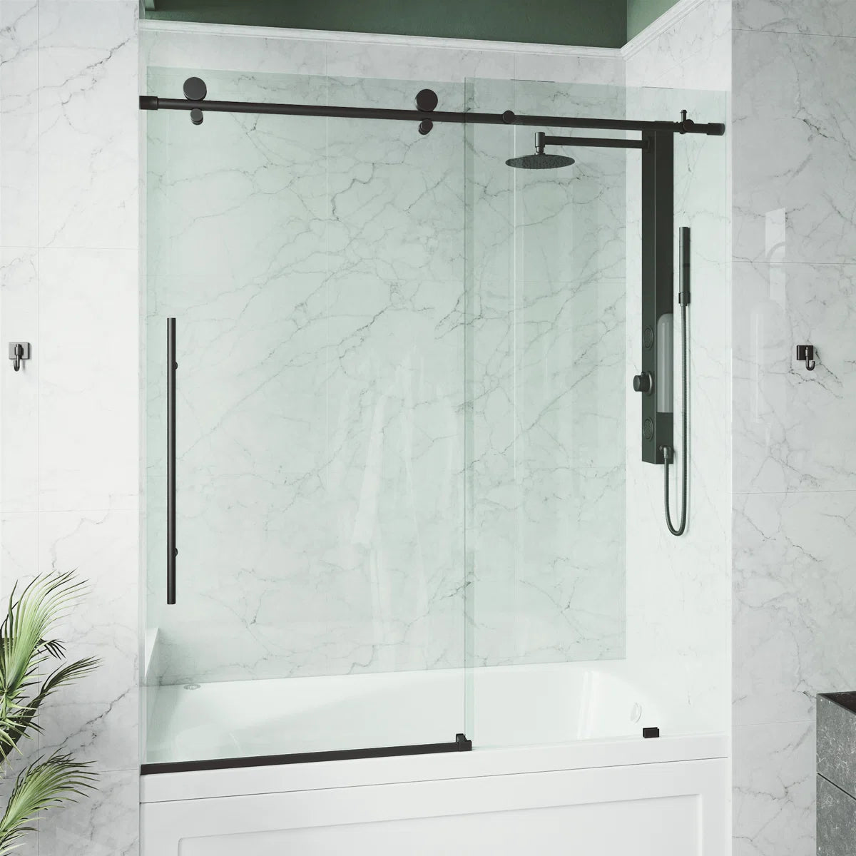 Elan E-Class 56-60" W x 66" H Sliding Frameless Tub Door with 3/8" Clear Glass