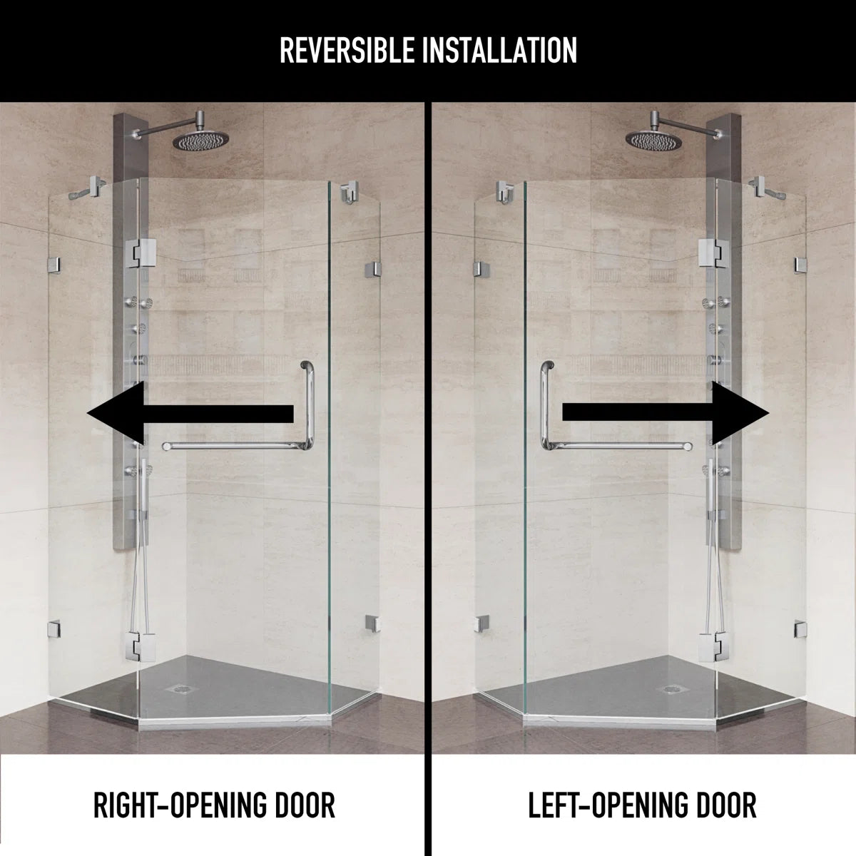 36" W x 36" D x 73" H Hinged Frameless Shower Enclosure with 3/8 Clear Glass