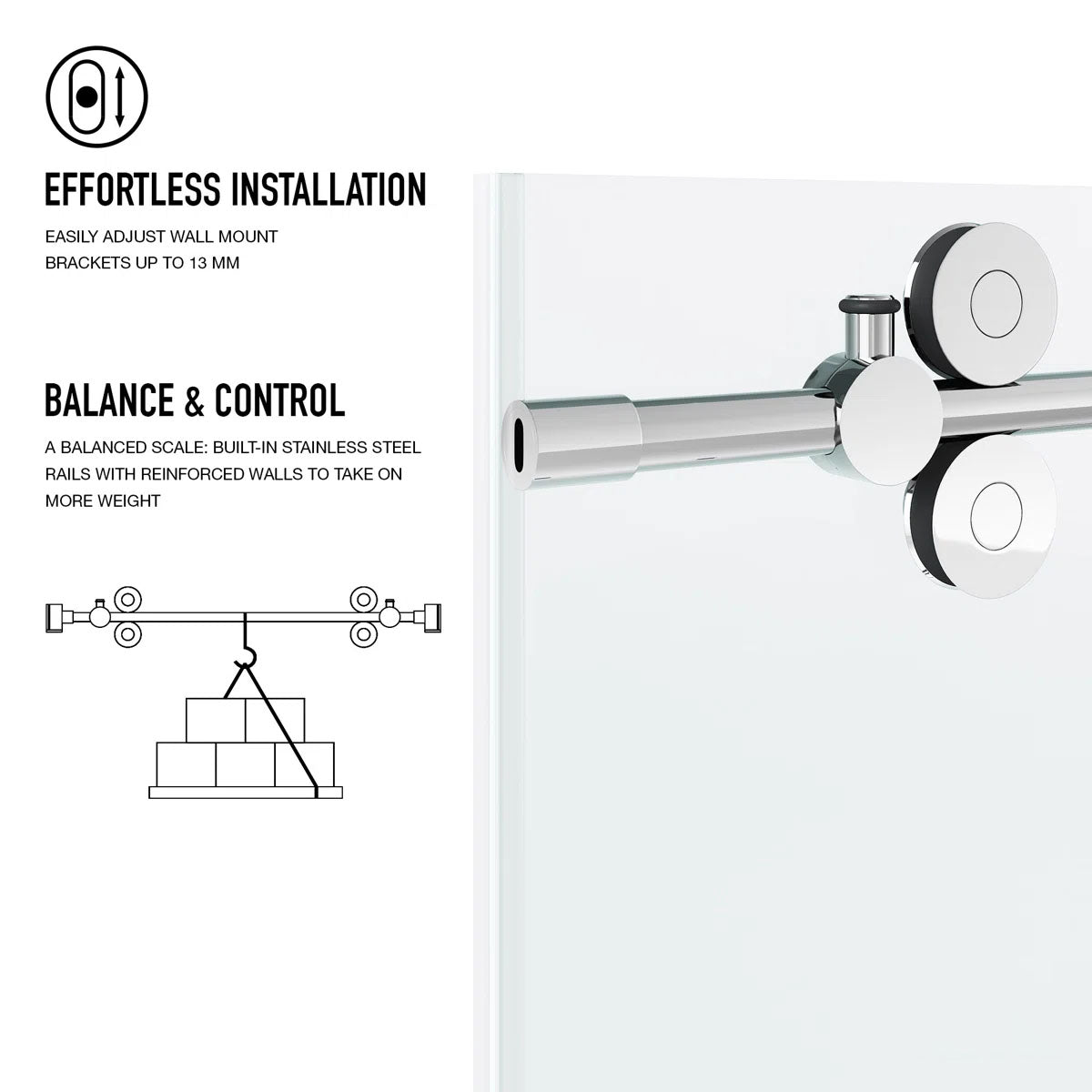 3/8" Clear Glass 56-60" W x 74" H Sliding Frameless Chrome Shower Door