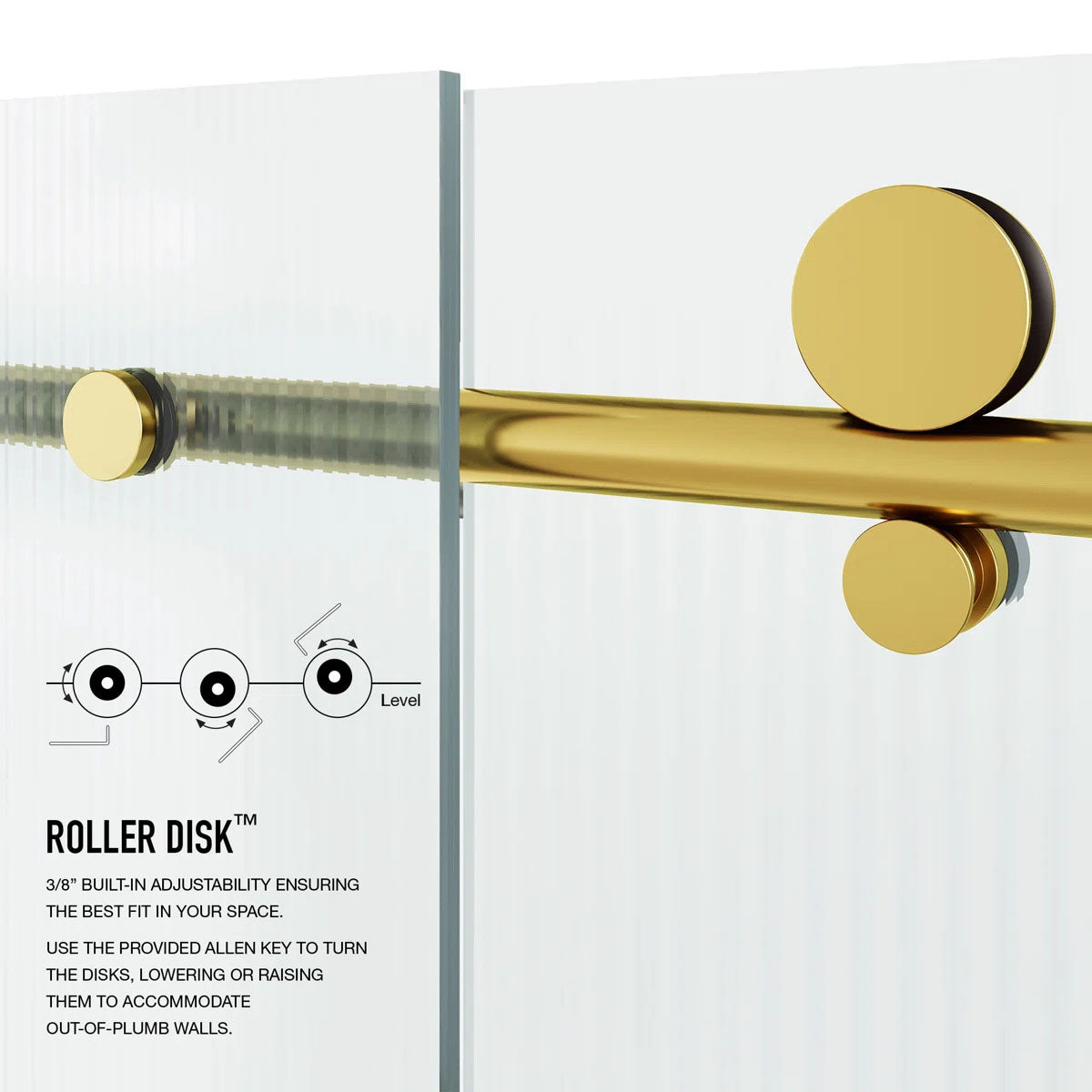 3/8" Fluted Glass 56-60" W x 76" H Matte Brushed Gold Sliding Frameless Shower Door