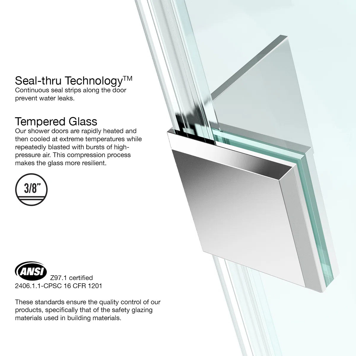 36" W x 36" D x 73" H Hinged Frameless Shower Enclosure with 3/8 Clear Glass