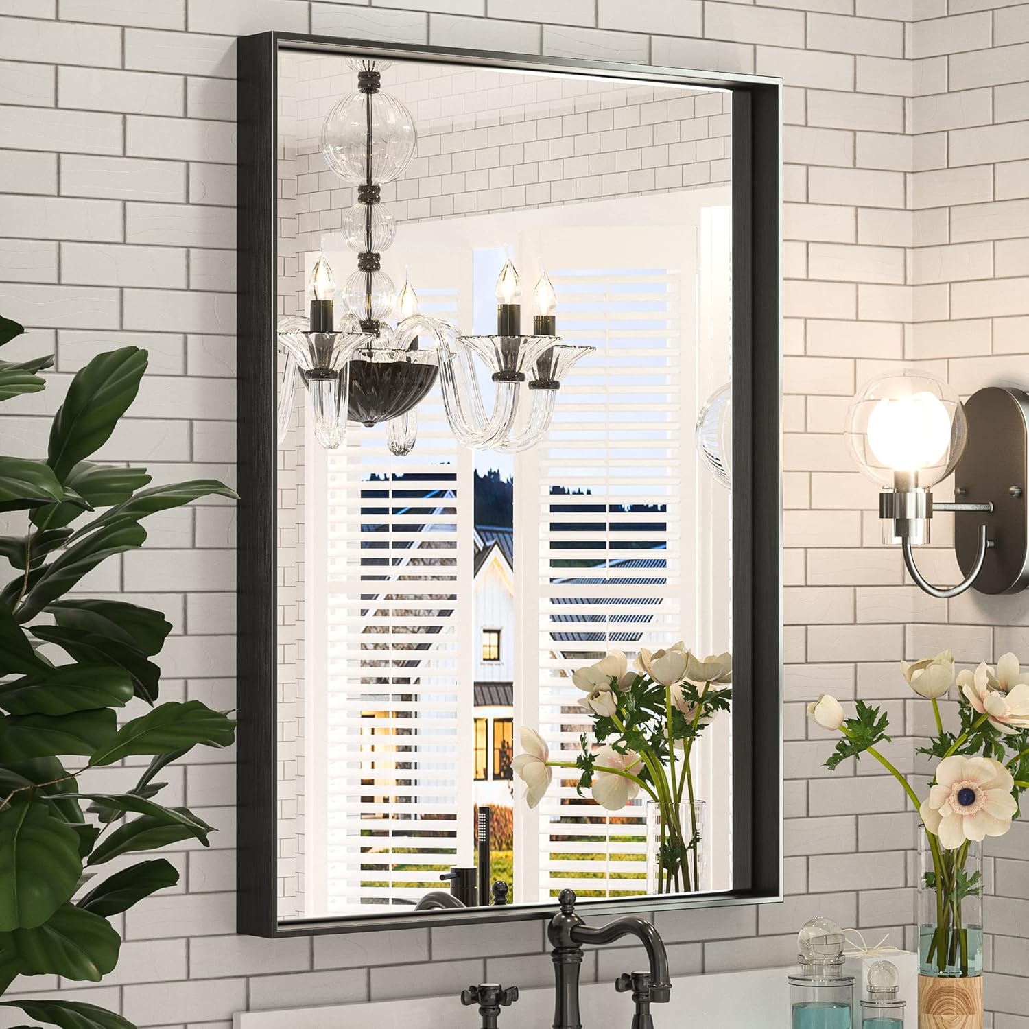 LOAAO 20"×28" Rectangular Black Frame Bathroom Mirror