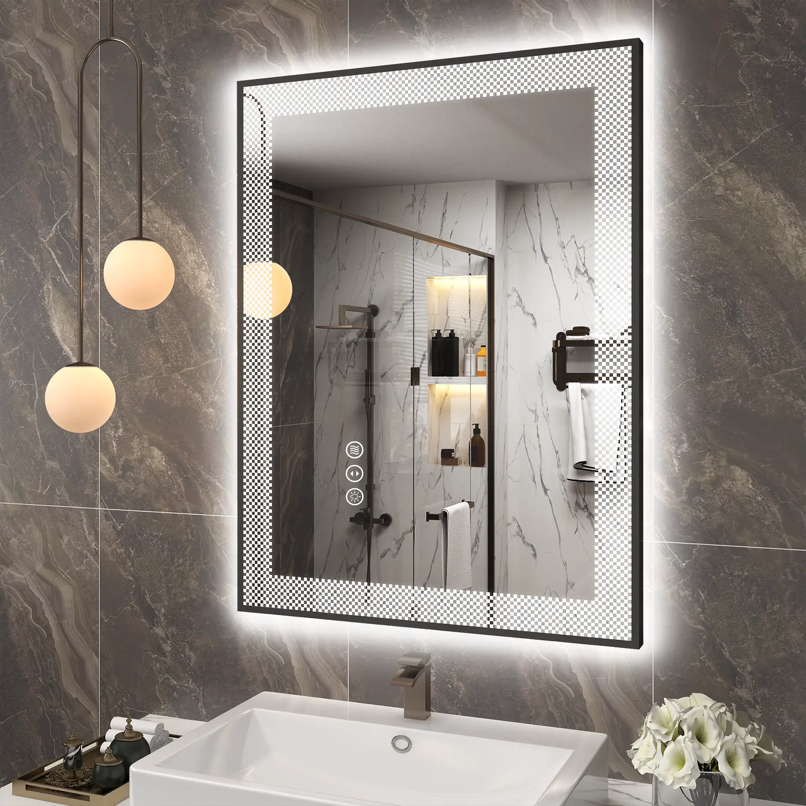 LOAAO 20"×28" Rectangular Aluminum Alloy Black Frame LED Mirror
