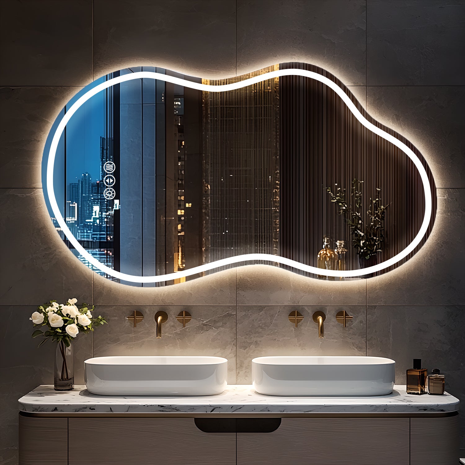 LOAAO 20"×32" Cloud Shape Frontlight + Backlight LED Bathroom Mirror