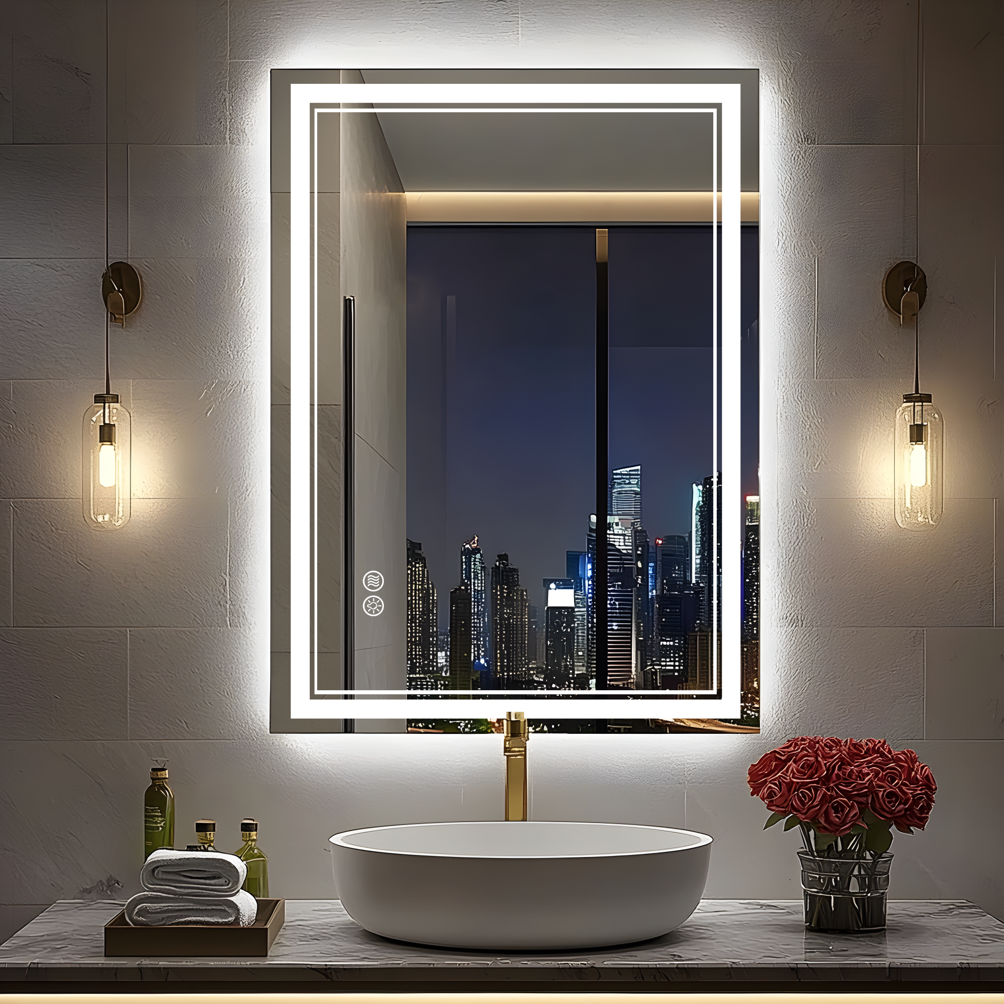 LOAAO 20"×28" Frontlight + Backlight Rectangle LED Bathroom Mirror