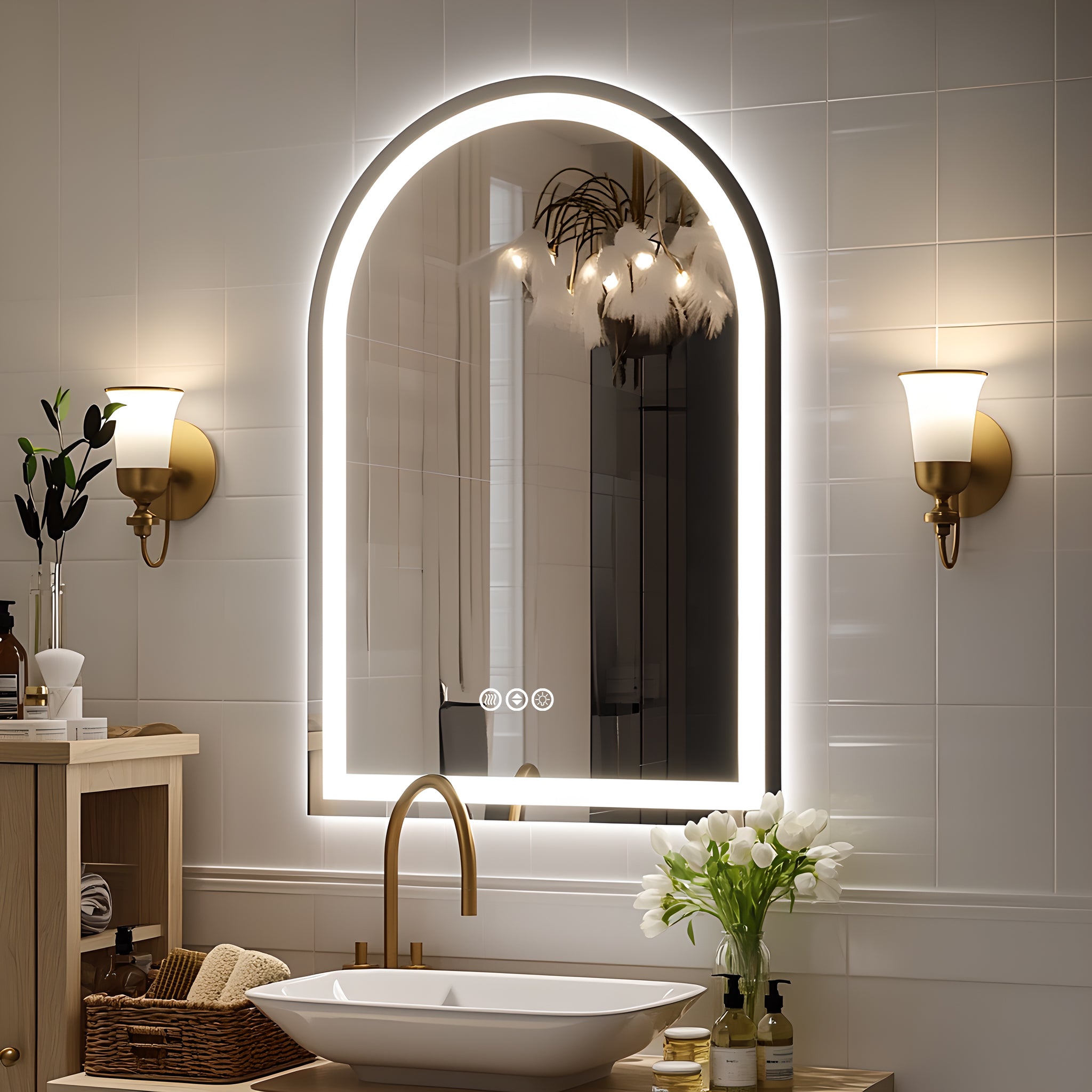 LOAAO 20"×28" Arched Frontlight + Backlight LED Bathroom Mirror