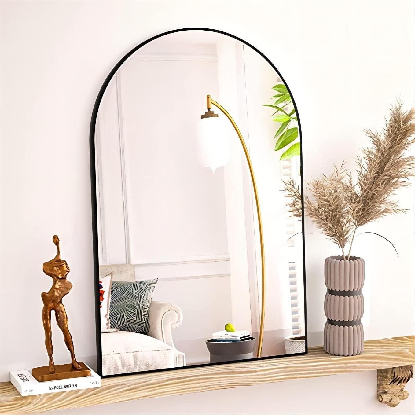 LOAAO 16"×24" Arched Shape Aluminum Alloy Black Frame Bathroom Mirror