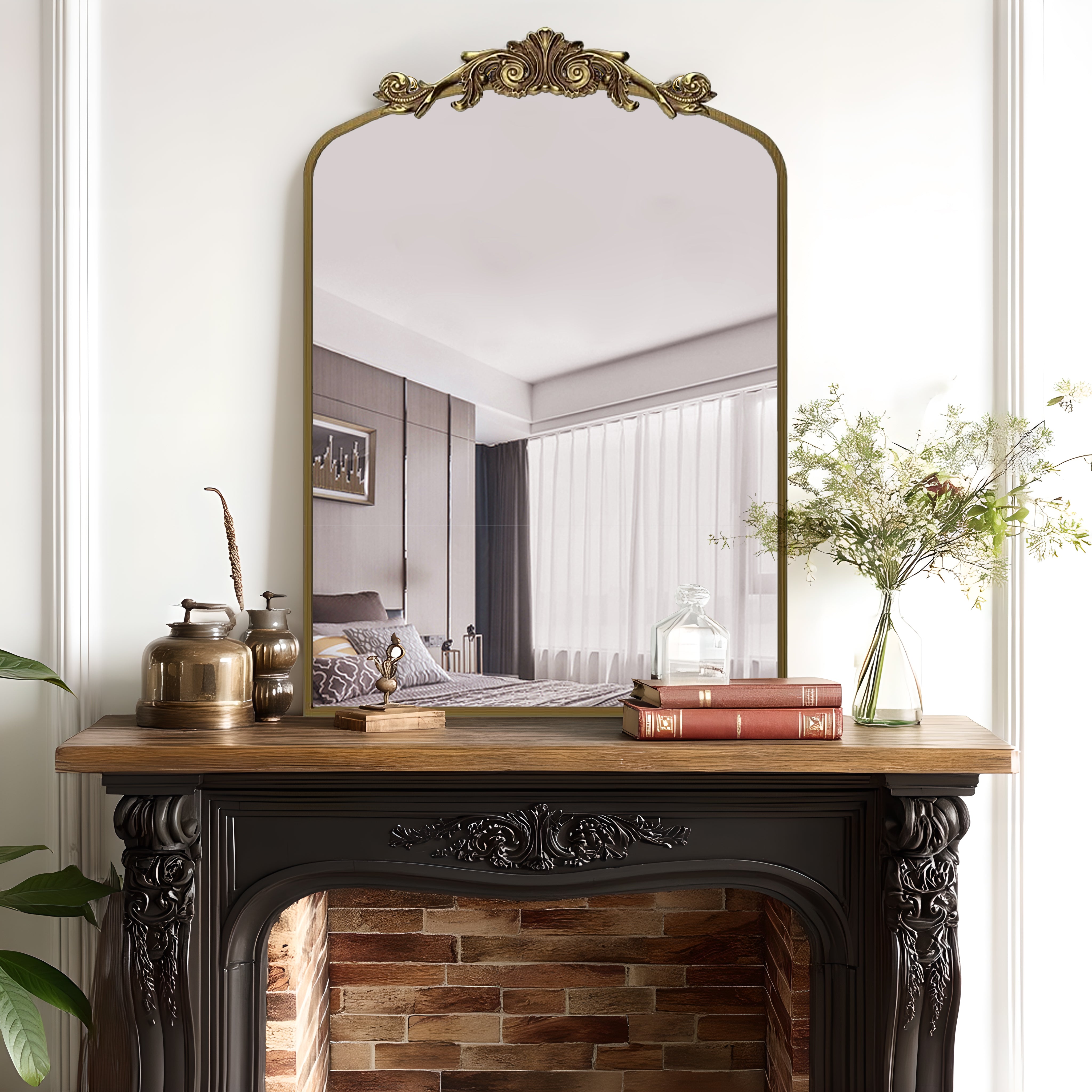 LOAAO 32"×20" Baroque Retro Style Gold Frame Bathroom Mirror