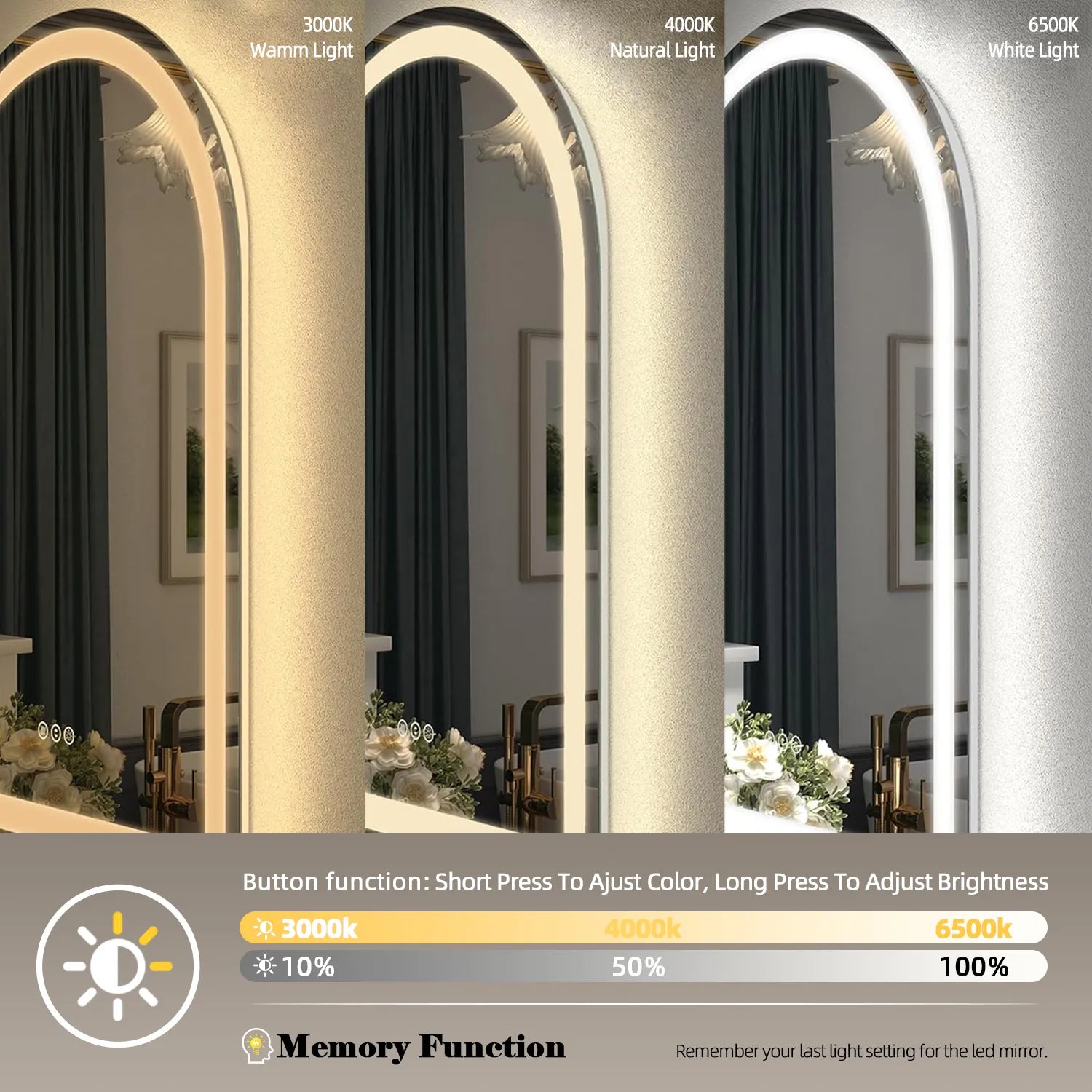 Arch Shaped LED mirror